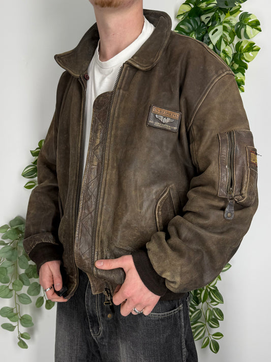 RedSkins vintage Lederjacke Leather Pilot Jacket braun XXL