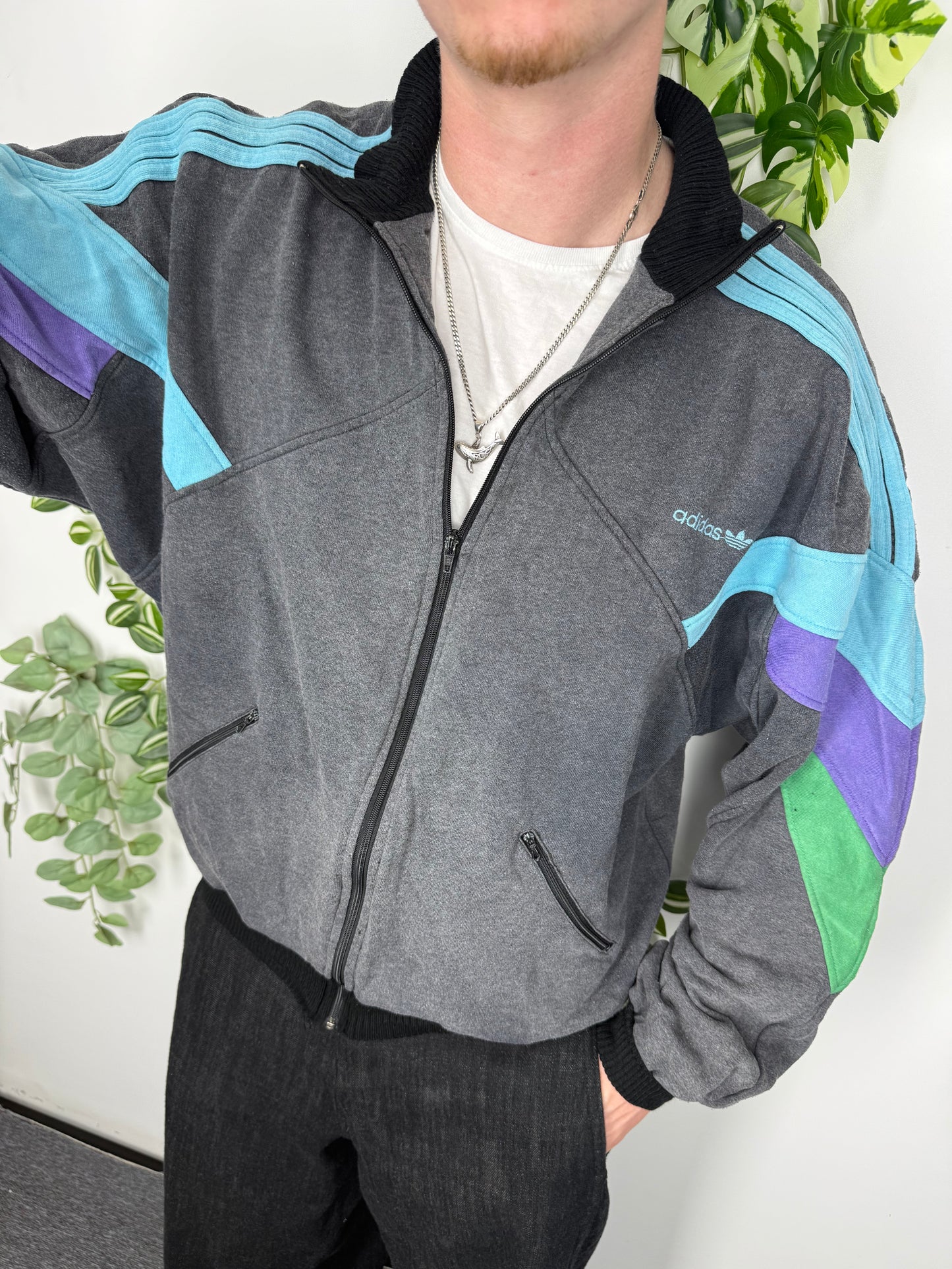 adidas vintage Sweatjacke Zipper 80s grau L