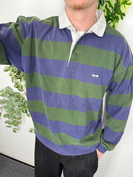 Eden Park vintage Rugbyshirt langarm Polo grün blkau gestreift XL