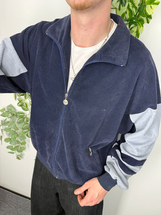 Ruff vintage Velours-Trainingsjacke Samt Zipper Made in West-Germany blau L