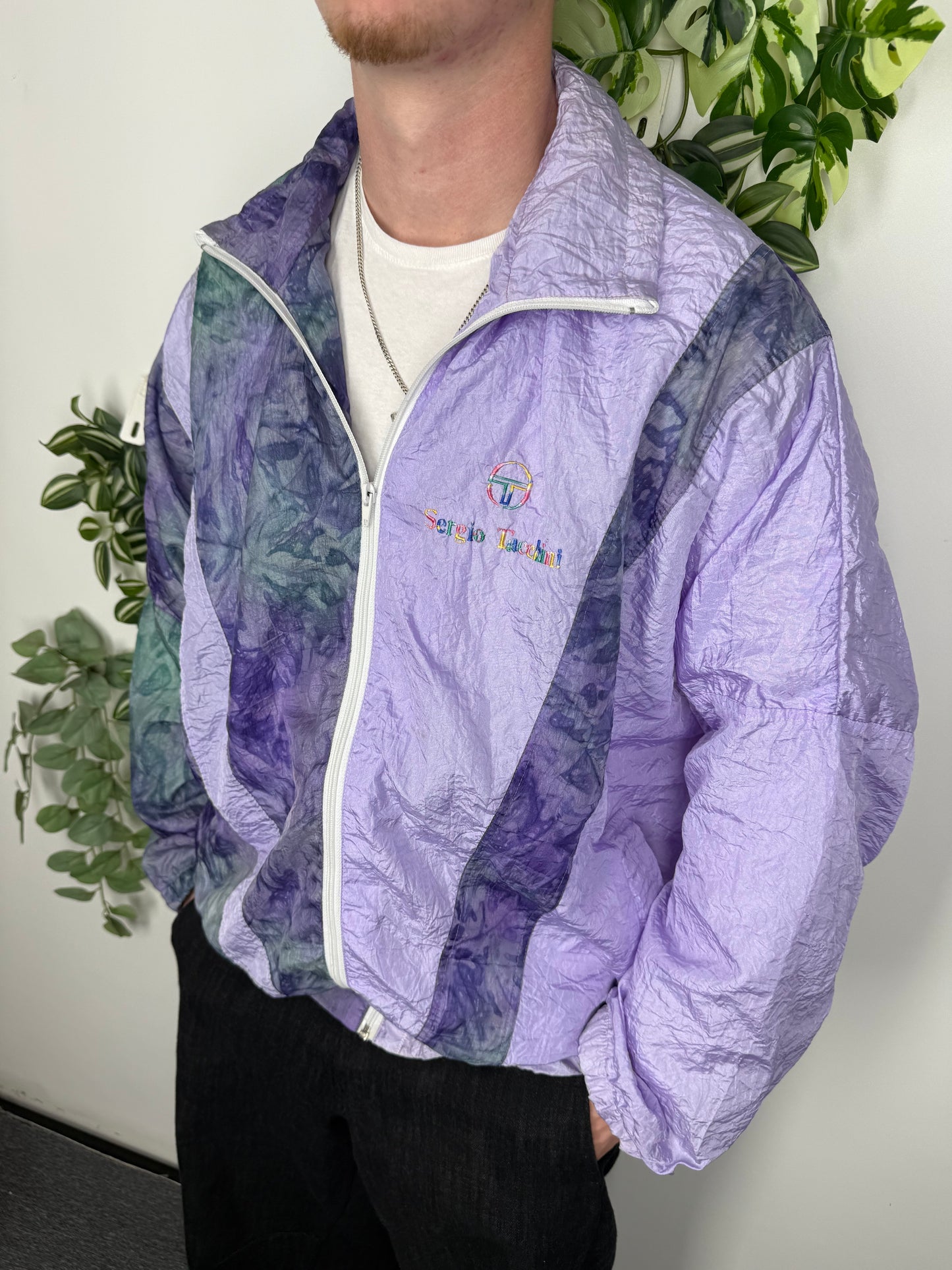 Sergio Tacchini vintage Shellsuit-Jacke lila Windbreaker Trackjacket 80s XL