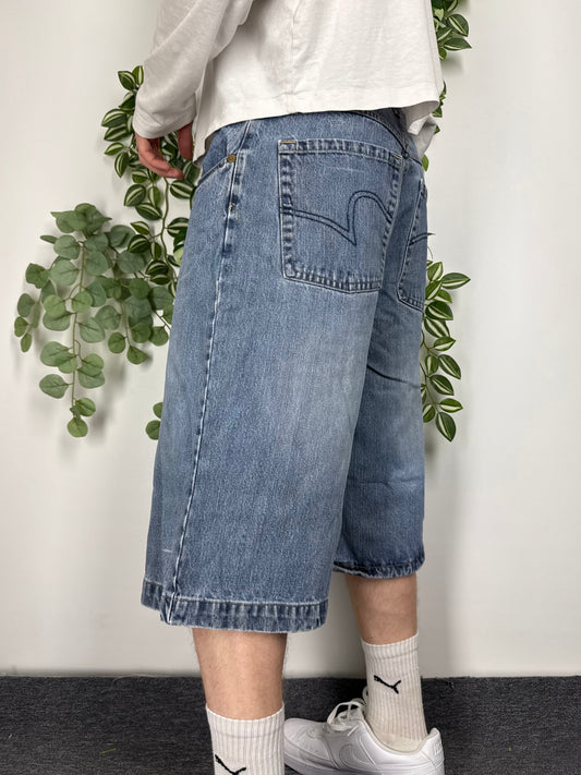 Banana Jack vintage Jorts Shorts Denim kurze Hose Jeans baggy Fit blau W34 L