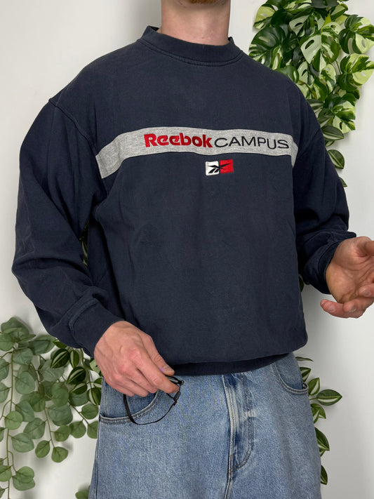 Reebok vintage Campus Sweatshirt Sweater big Logo embroidery Crewneck blau M