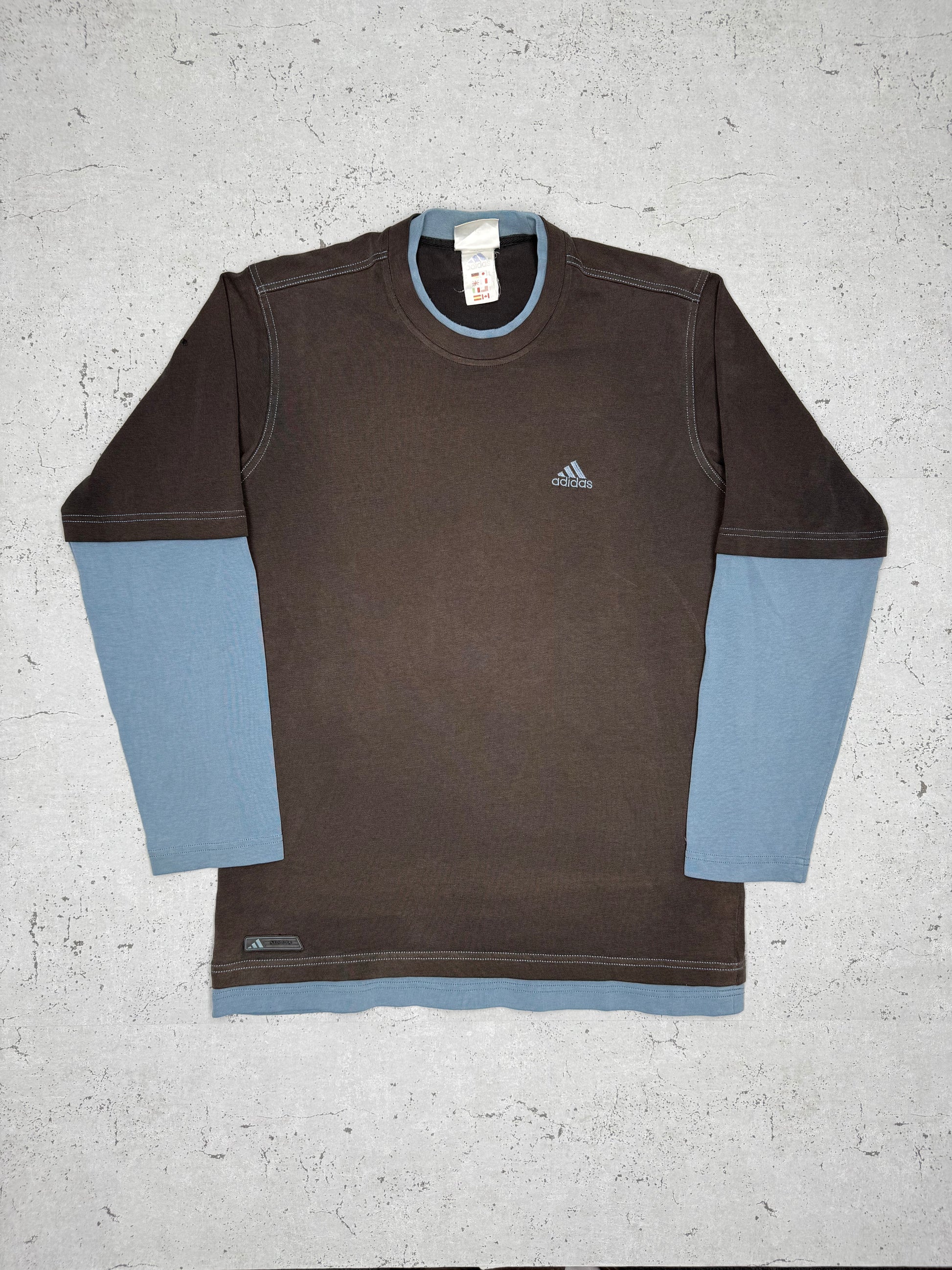 Adidas Vintage langarm Shirt longsleeve Braun Blau L - MonkeysVintage