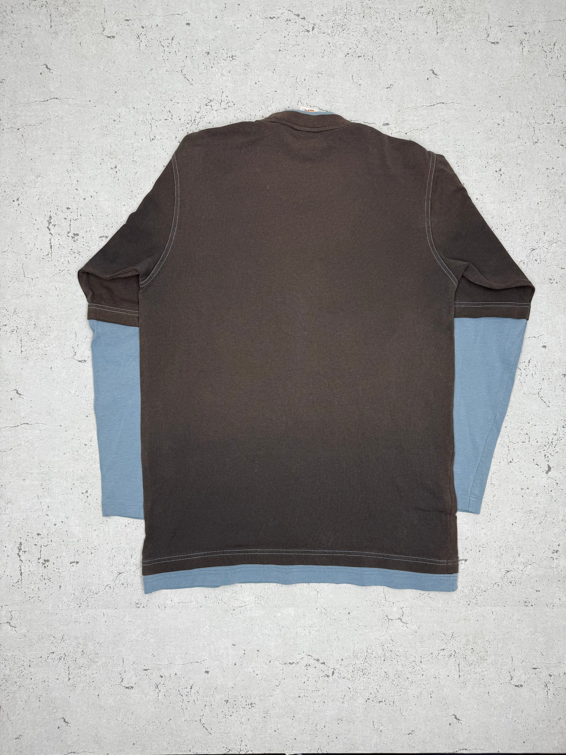Adidas Vintage langarm Shirt longsleeve Braun Blau L - MonkeysVintage