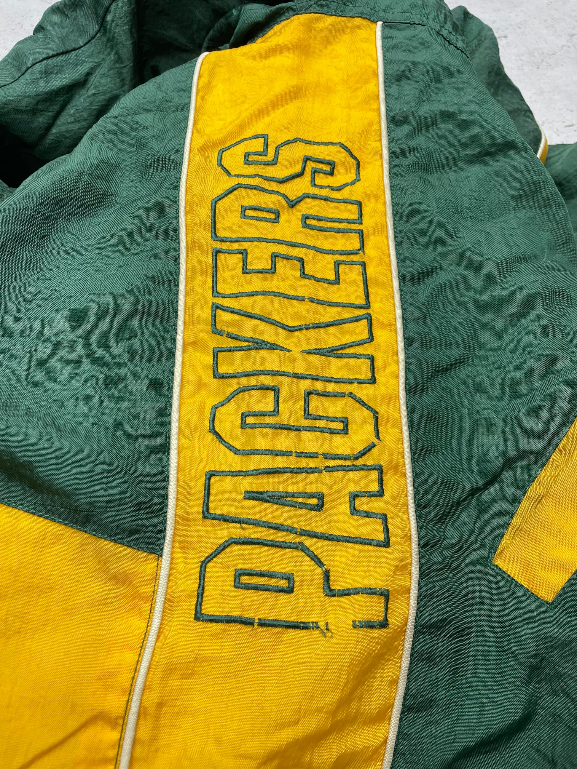 NFL Green Bay Packers Football Vintage Jacke gefüttert grün gelb S - MonkeysVintage
