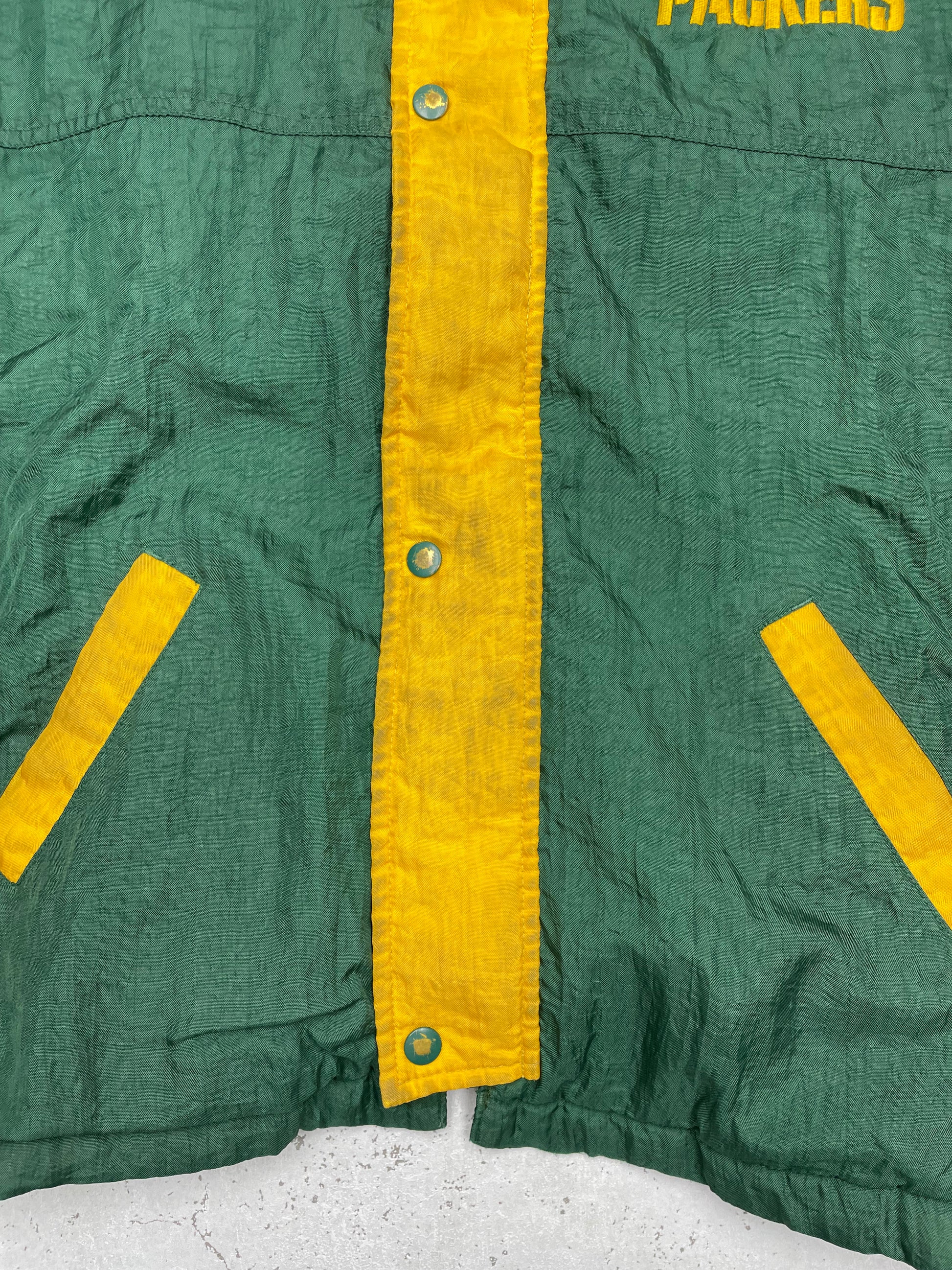 NFL Green Bay Packers Football Vintage Jacke gefüttert grün gelb S - MonkeysVintage