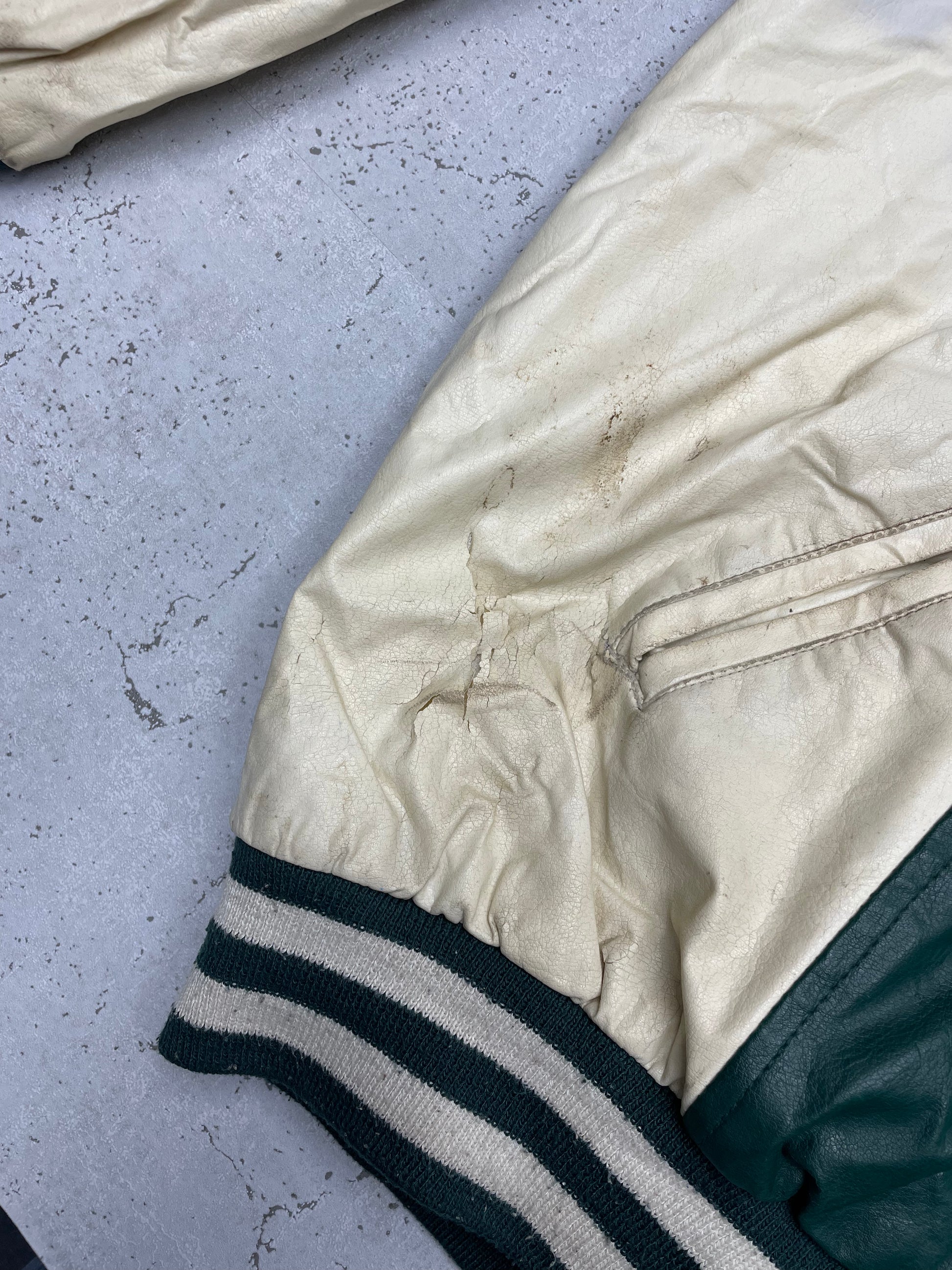 NFL Vintage Michigan State Spartans Collegejacke Leder grün beige L - MonkeysVintage