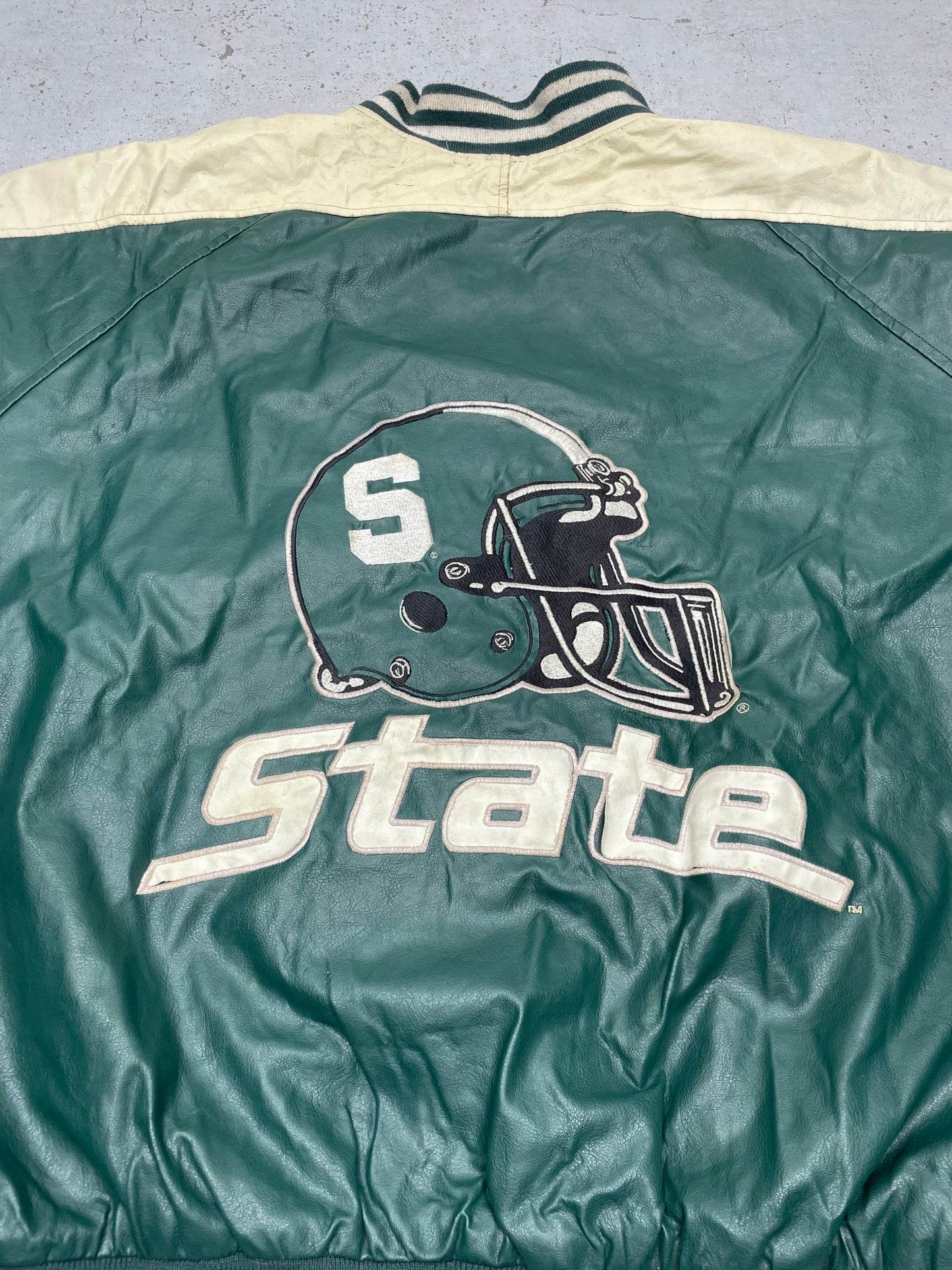 NFL Vintage Michigan State Spartans Collegejacke Leder grün beige L - MonkeysVintage