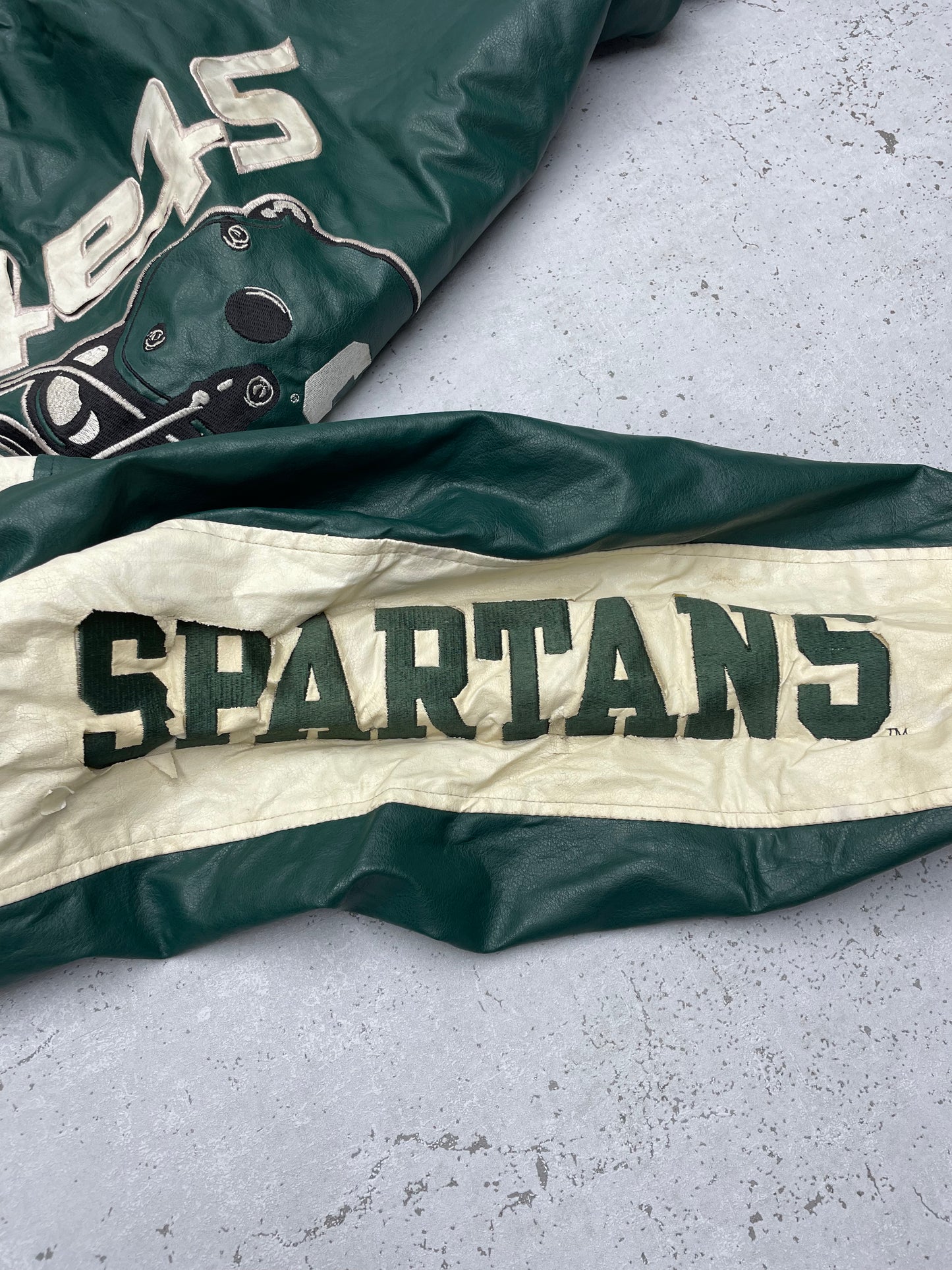 NFL Vintage Michigan State Spartans Collegejacke Leder grün beige L - MonkeysVintage