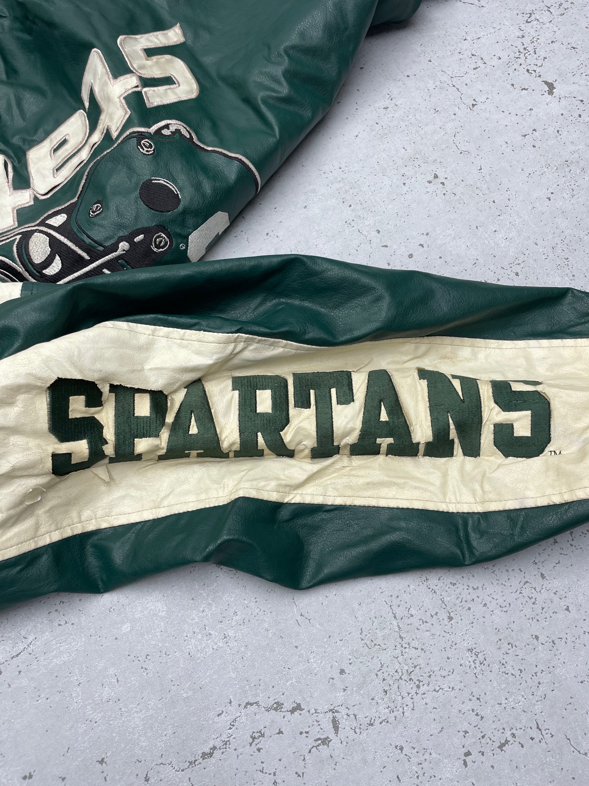 NFL Vintage Michigan State Spartans Collegejacke Leder grün beige L - MonkeysVintage