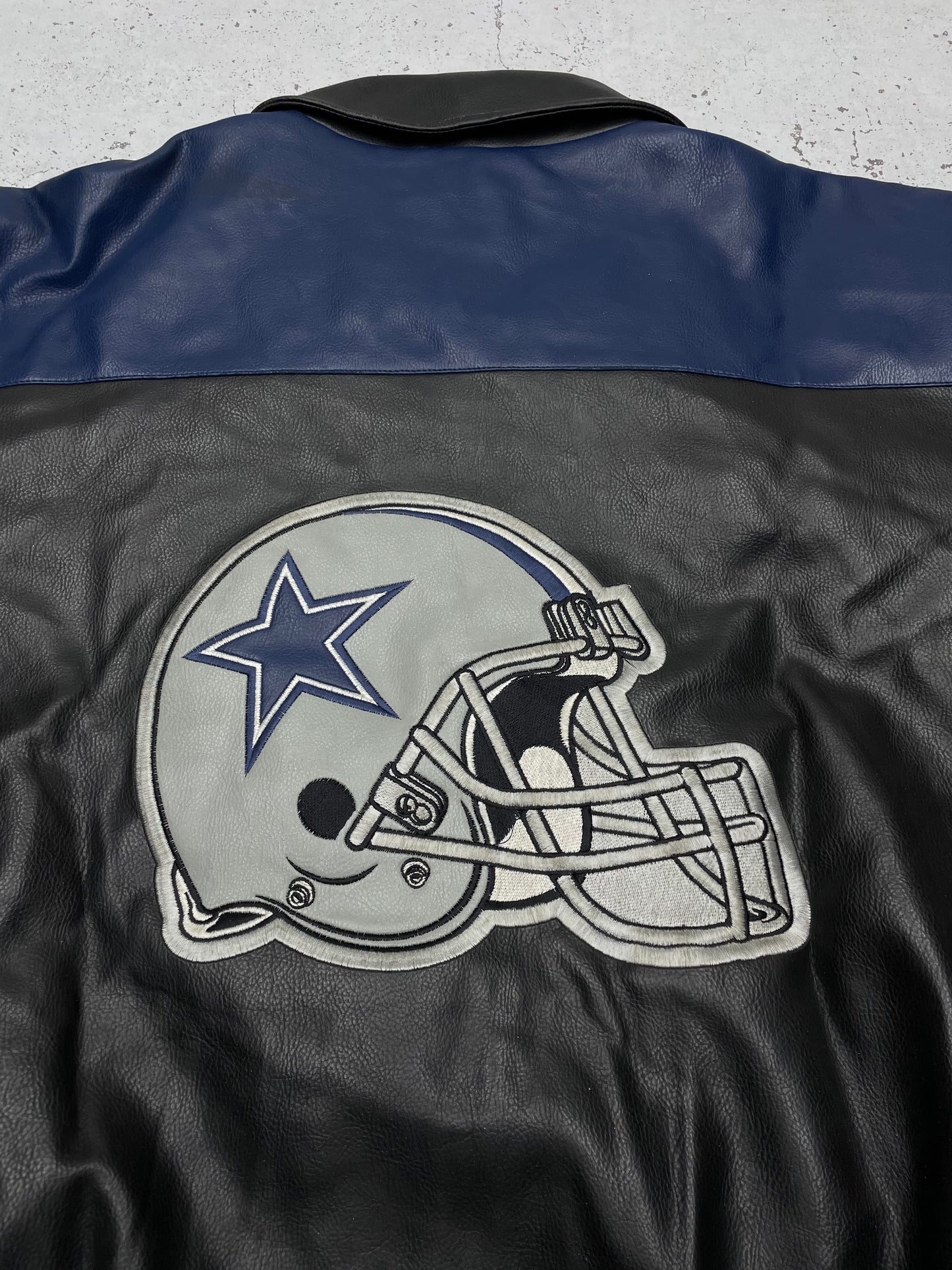 NFL Dallas Cowboys Vintage Lederjacke Collegejacke blau schwarz XL - MonkeysVintage