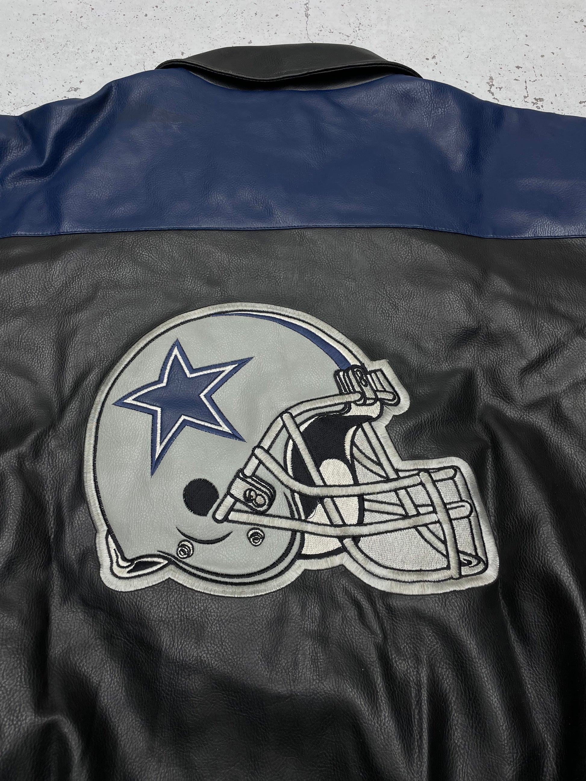 NFL Dallas Cowboys Vintage Lederjacke Collegejacke blau schwarz XL - MonkeysVintage