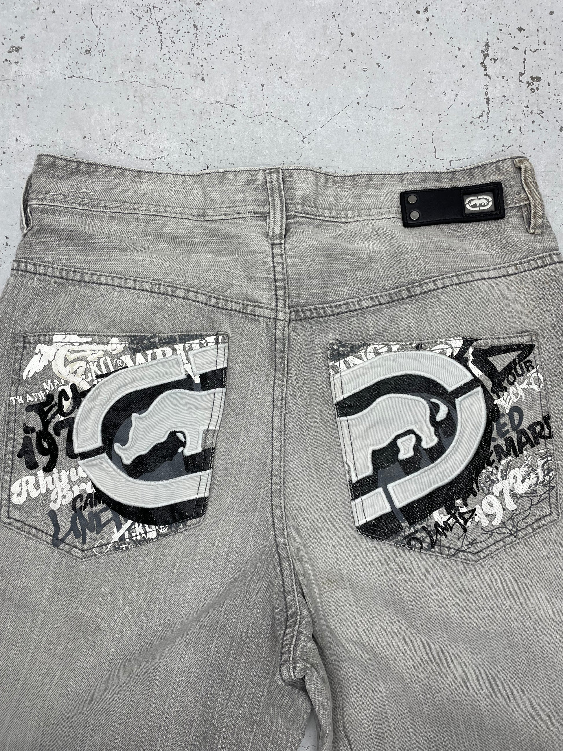 Ecko Unltd. Vintage Y2K Baggy Jeans embroidered grau W32 L34 - MonkeysVintage