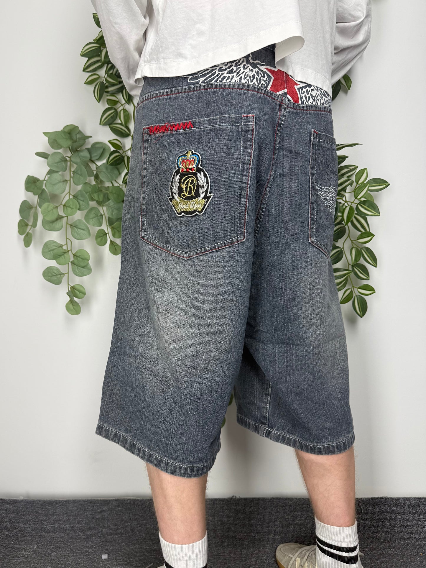 Red Ape vintage Jorts Baggy Denim Pants kurze Hose Y2K Hip Hop W42 XXL