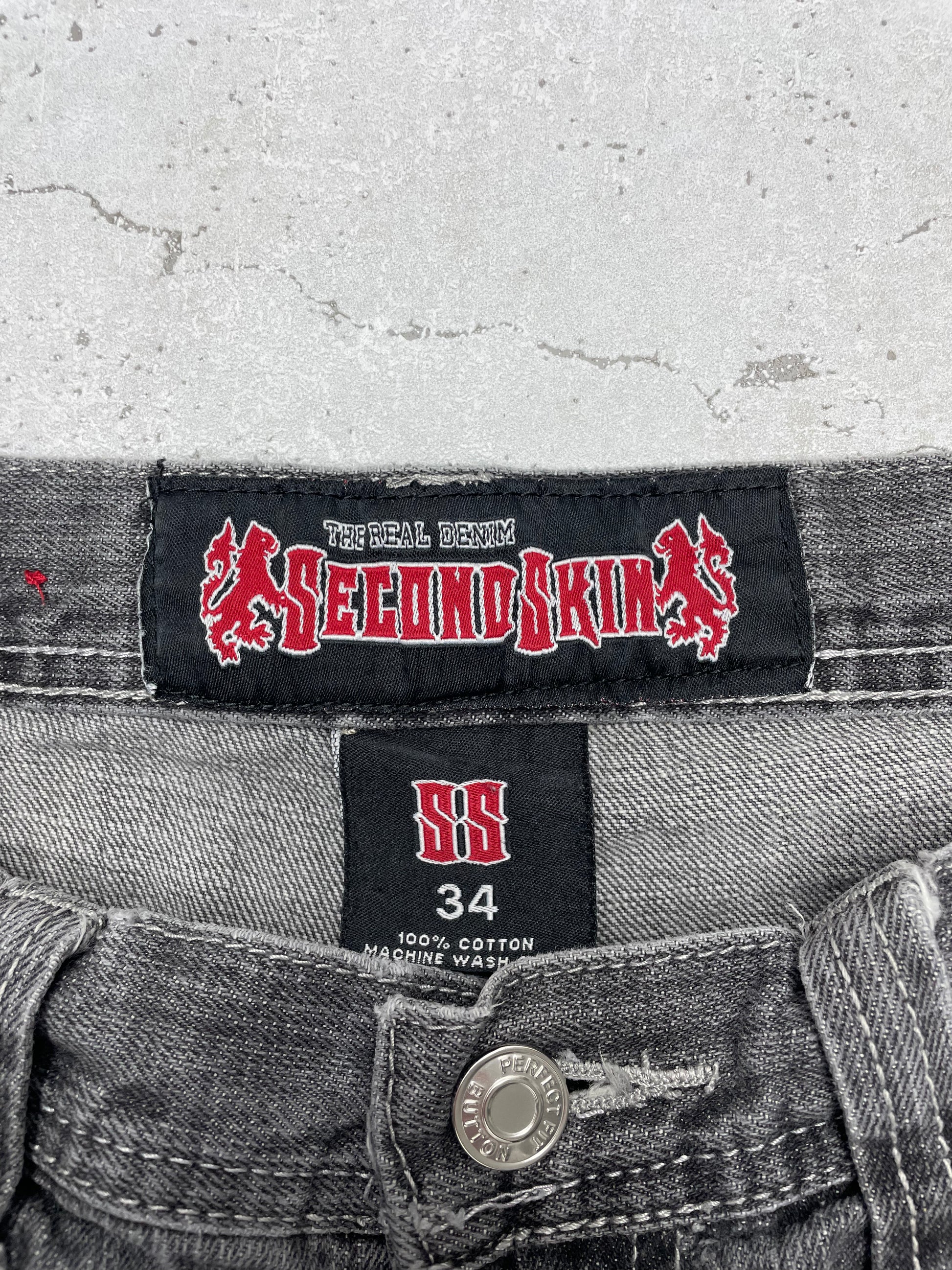 SecondSkin Y2K Vintage Baggy embroidered Jeans W34 L32 - MonkeysVintage