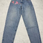 Vintage Y2K Japanese Flower Design Jeans blau W27 - MonkeysVintage