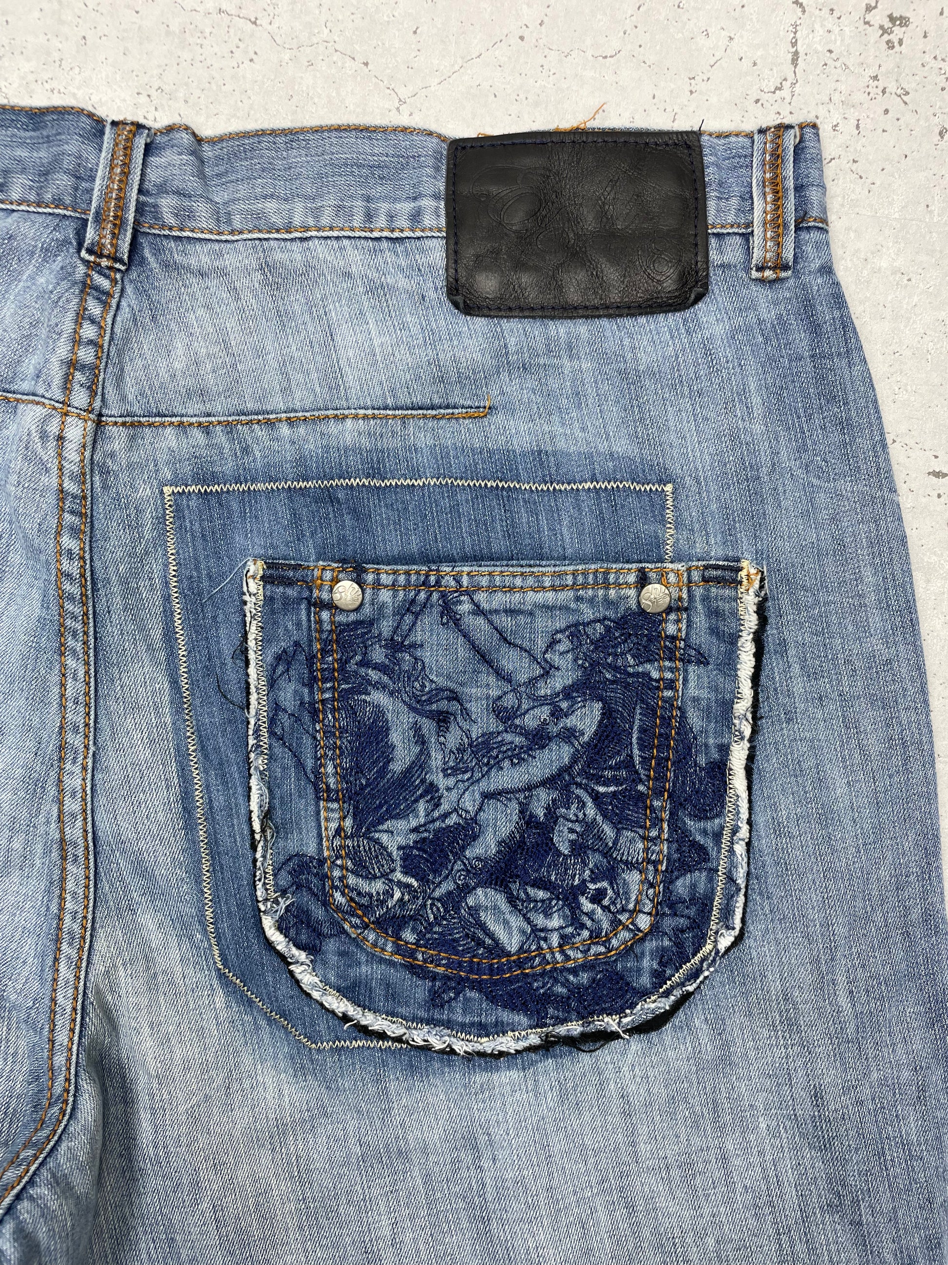 Eight 732 Vintage Y2K Baggy embroidered Jeans blau W44 L34 - MonkeysVintage