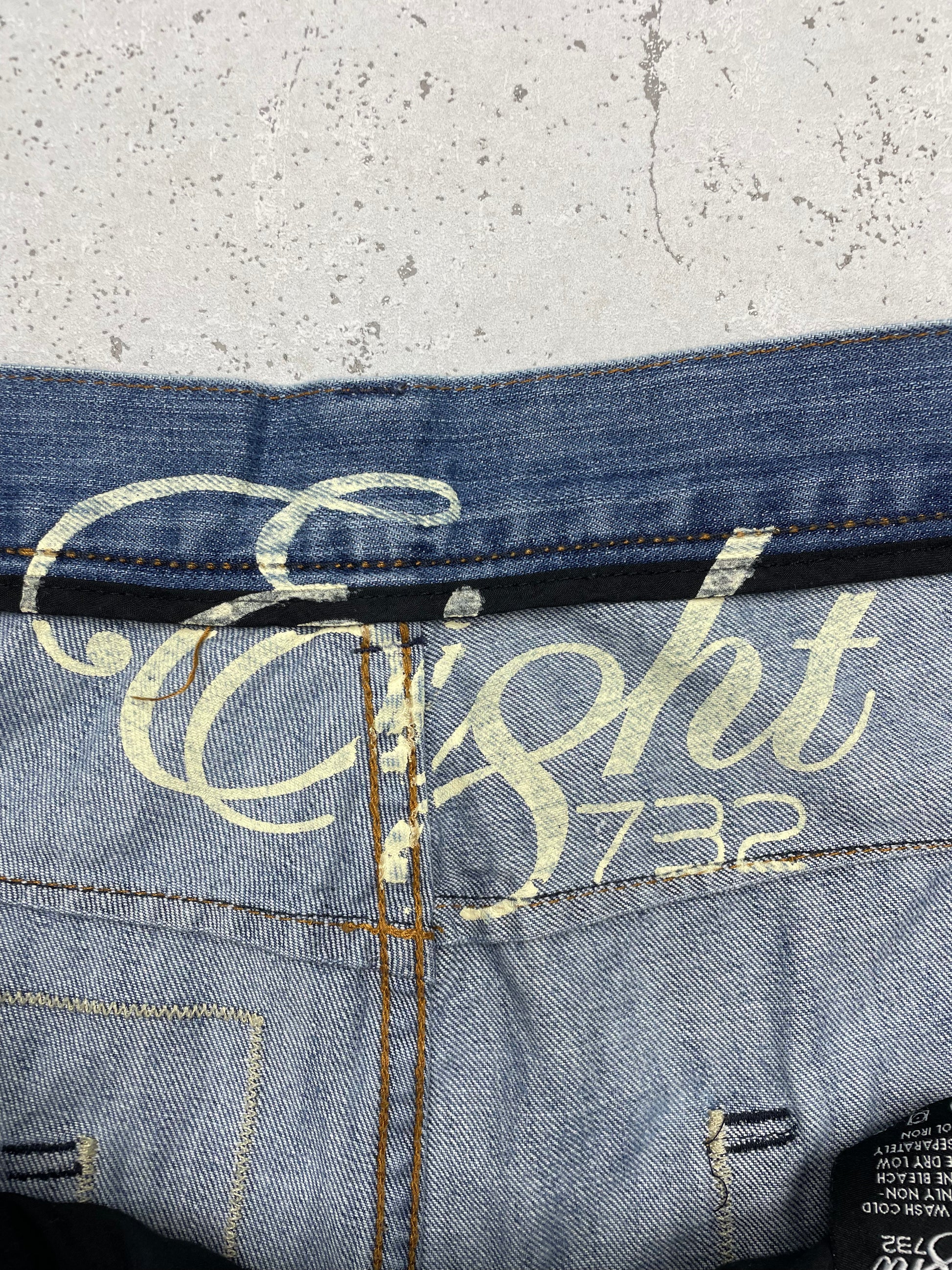 Eight 732 Vintage Y2K Baggy embroidered Jeans blau W44 L34 - MonkeysVintage