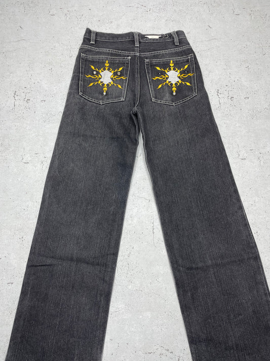 Old Culture Vintage Baggy Y2K embroidered Jeans schwarz W27 - MonkeysVintage