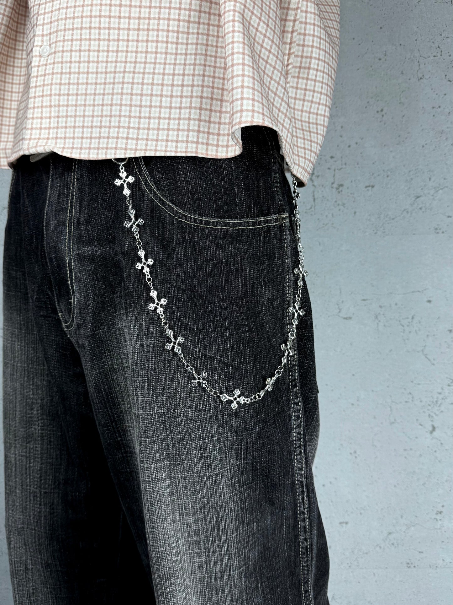 "Holy Drip" Streetwear silber Hosenkette mit Kreuzen als Glieder Pants Chain