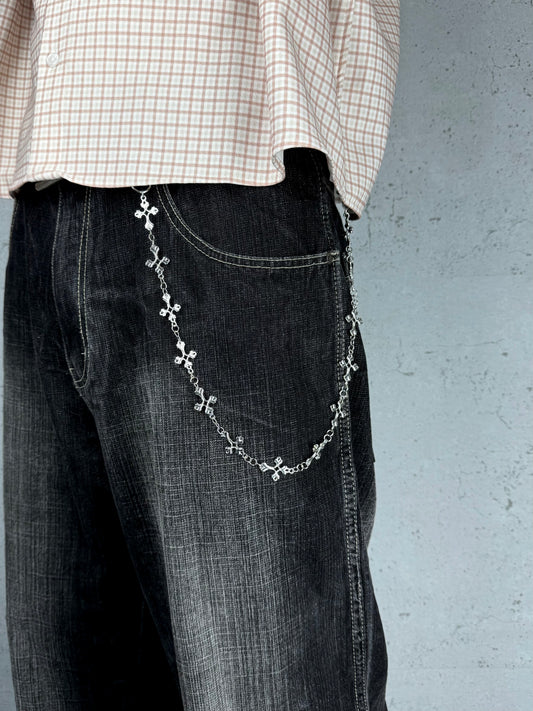 "Holy Drip" Streetwear silber Hosenkette mit Kreuzen als Glieder Pants Chain