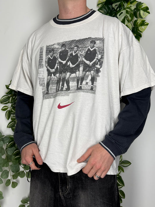 Nike vintage 90er 1990s T-Shirt Shirt Tee Soccer Fußball WM oversized Fit weiß XL