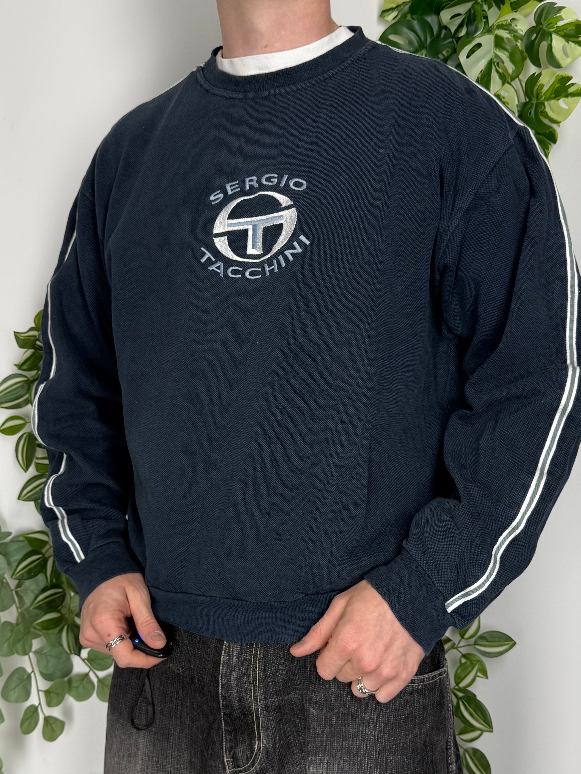Sergio Tacchini Vintage Crewneck in Blau, Größe L, Vorderansicht