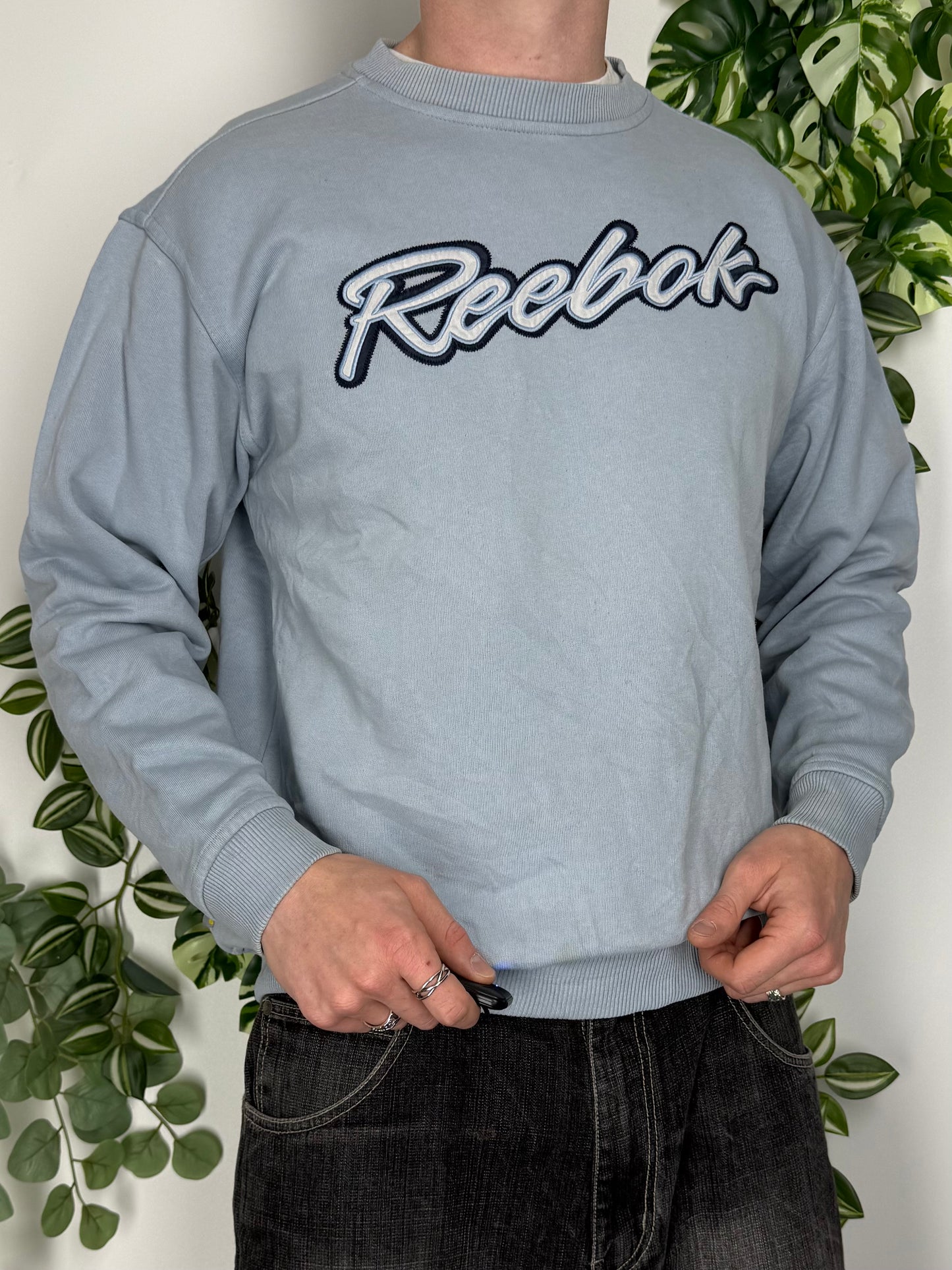 Reebok vintage big Logo embroidery Sweatshirt Sweater Crewneck blau M