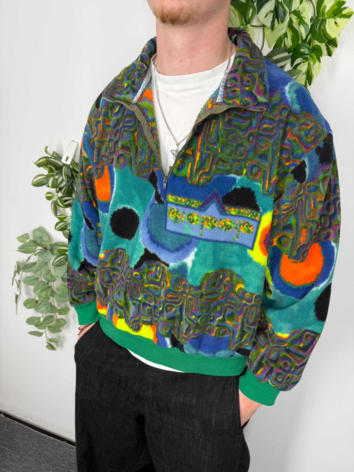psychedelischer Allover Print Fleece Halfzip bunt – Foto 1