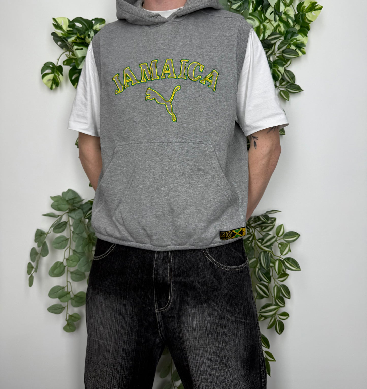 Puma x Jamaica Vintage ärmelloser Hoodie Grau XL - MonkeysVintage