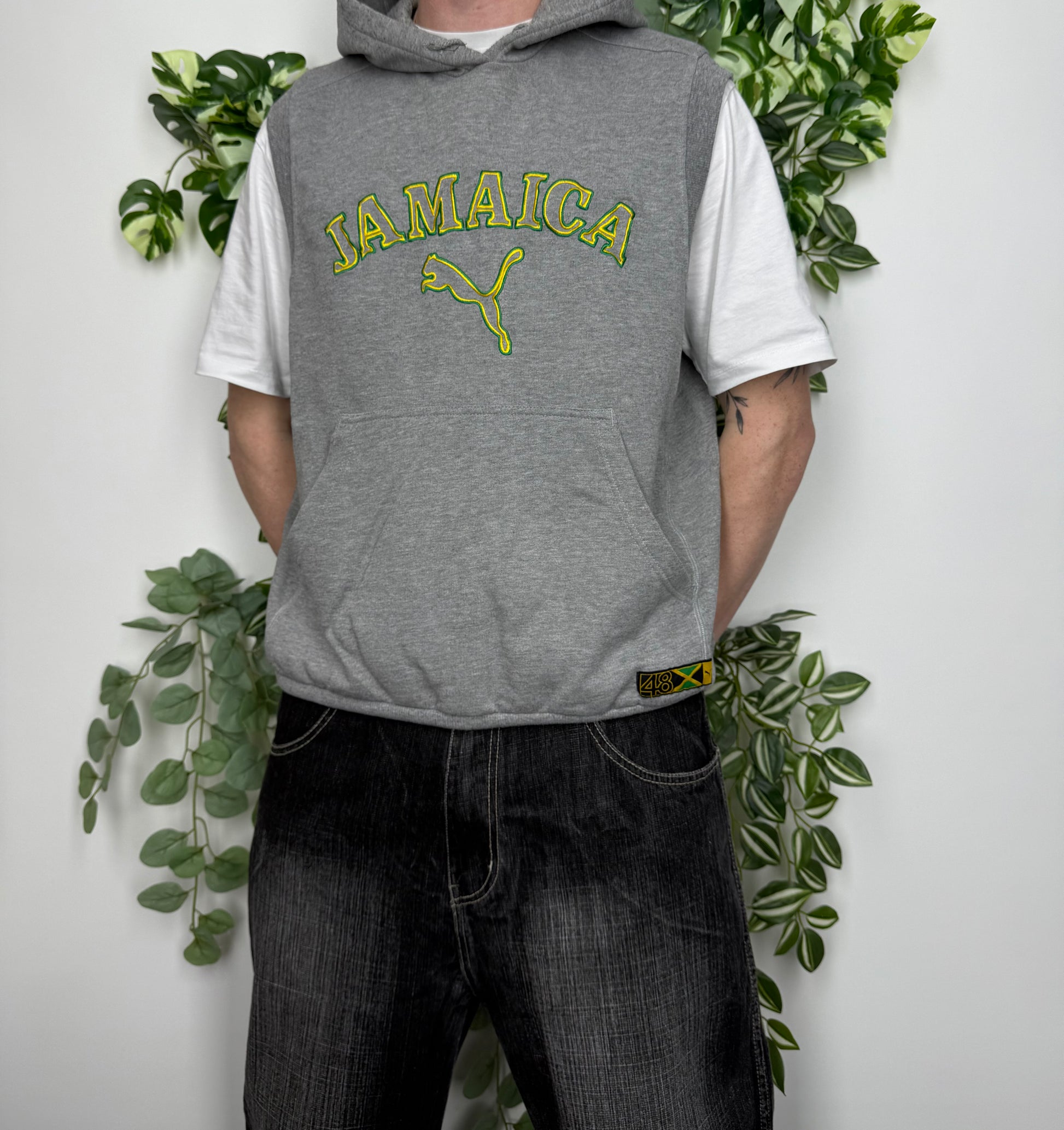 Puma x Jamaica Vintage ärmelloser Hoodie Grau XL - MonkeysVintage