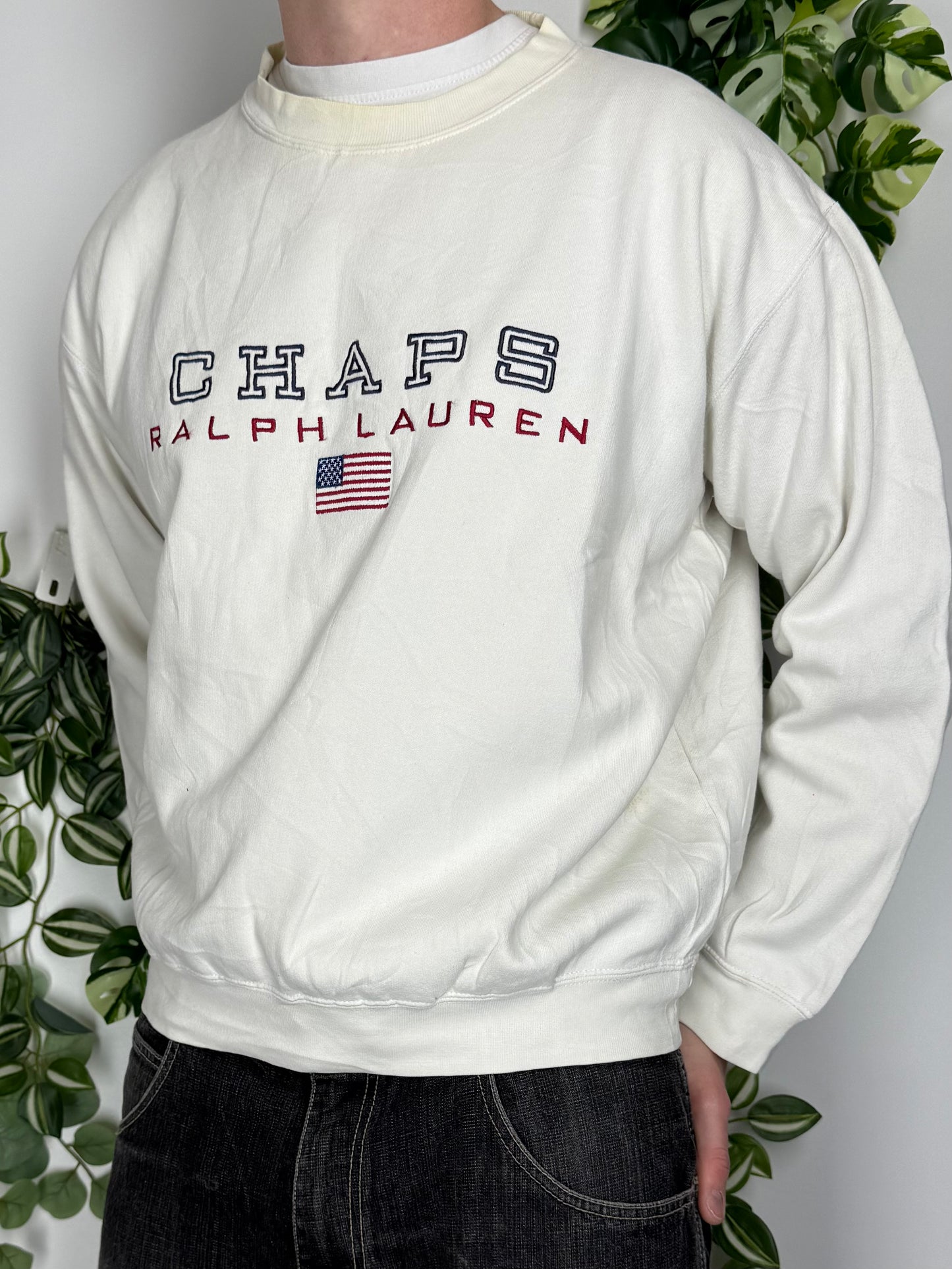 Chaps Ralph Lauren vintage Sweatshirt Sweater Crewneck weiß M