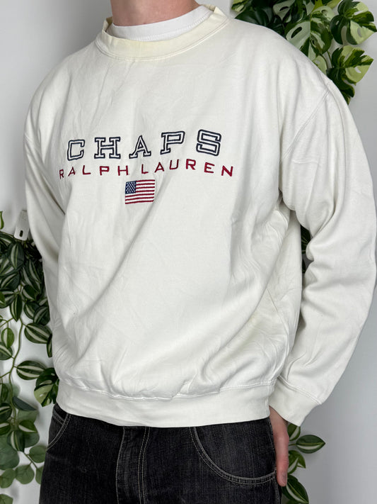 Chaps Ralph Lauren vintage Sweatshirt Sweater Crewneck weiß M