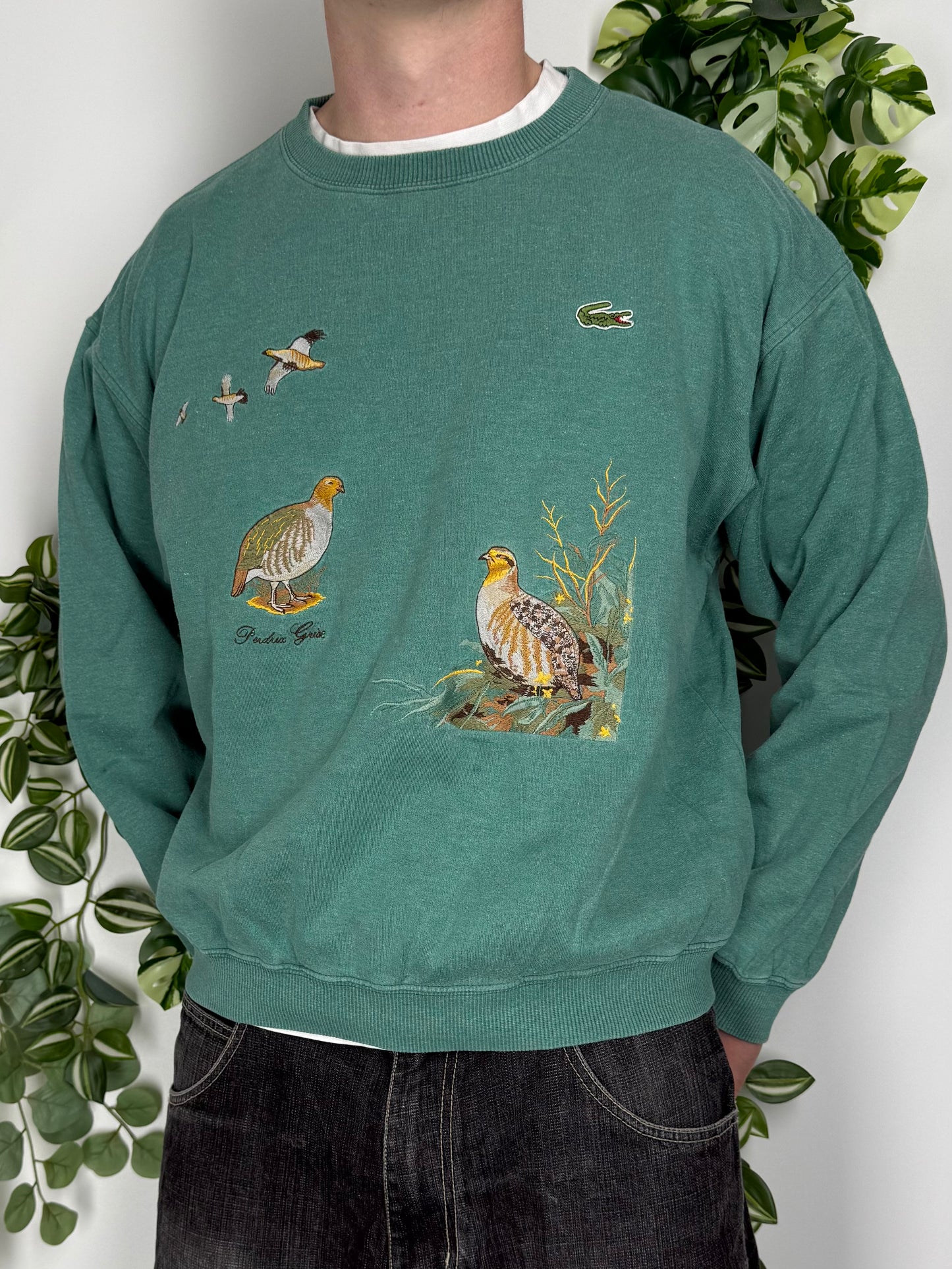 Lacoste vintage 80s 90s Sweatshirt Knitwear Sweater Crewneck Polo Stoff embroidery Vogel L
