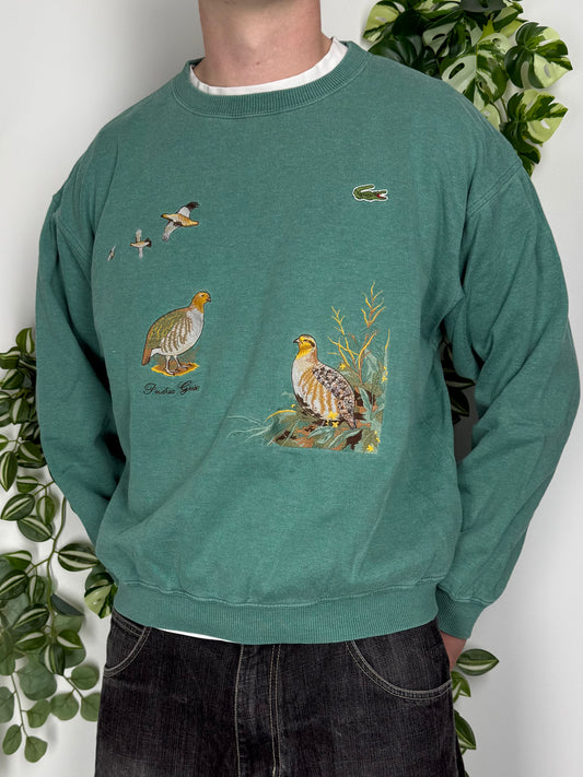 Lacoste vintage 80s 90s Sweatshirt Knitwear Sweater Crewneck Polo Stoff embroidery Vogel L