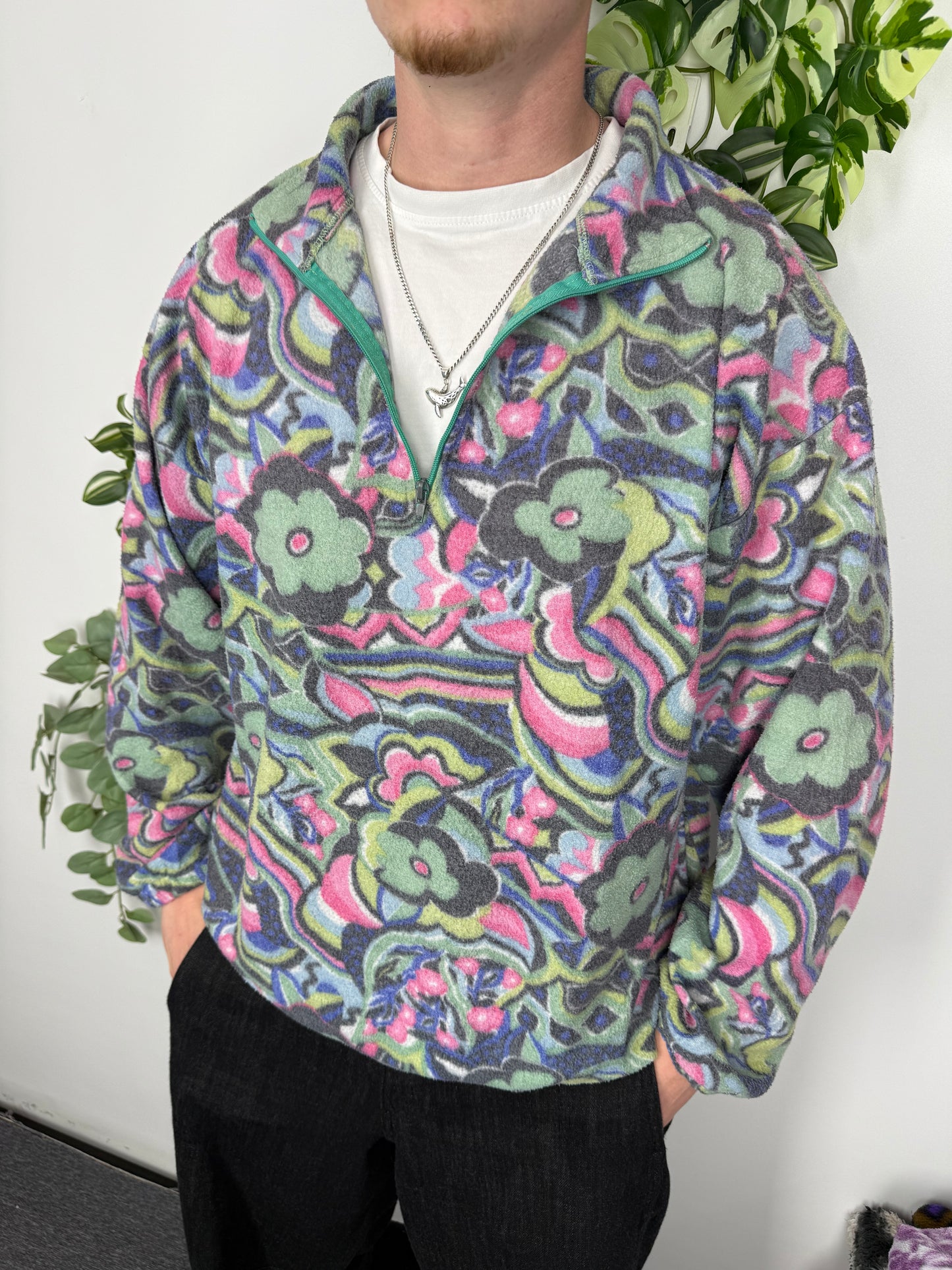 Blumen Allover Fleece Halfzip bunt – Foto 1