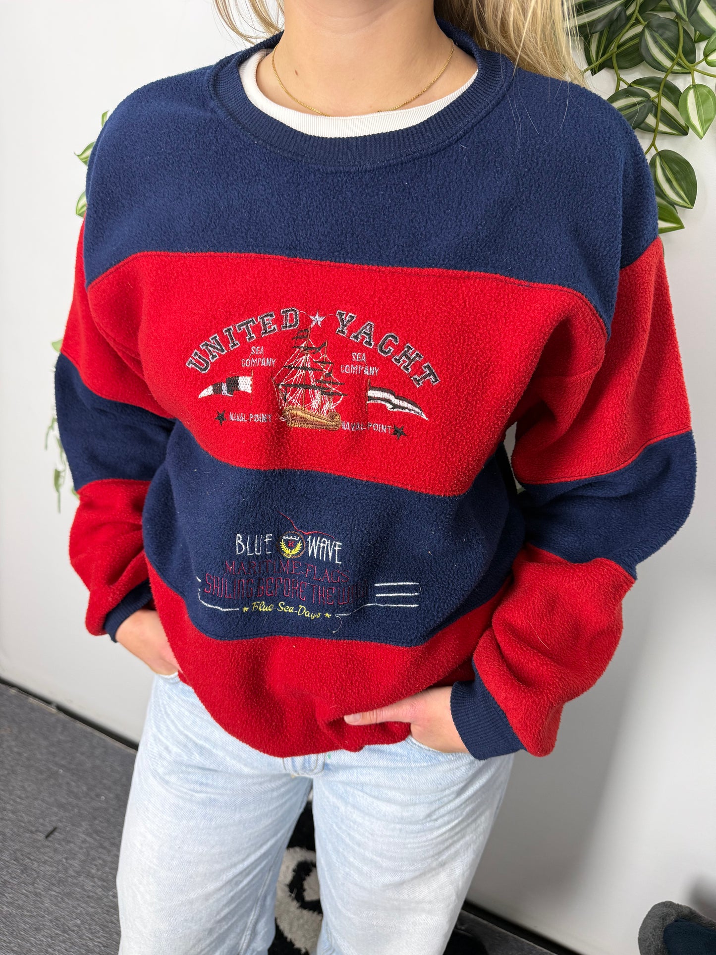United Yacht Blue Wave Fleece Sweatshirt blau rot – Foto 1
