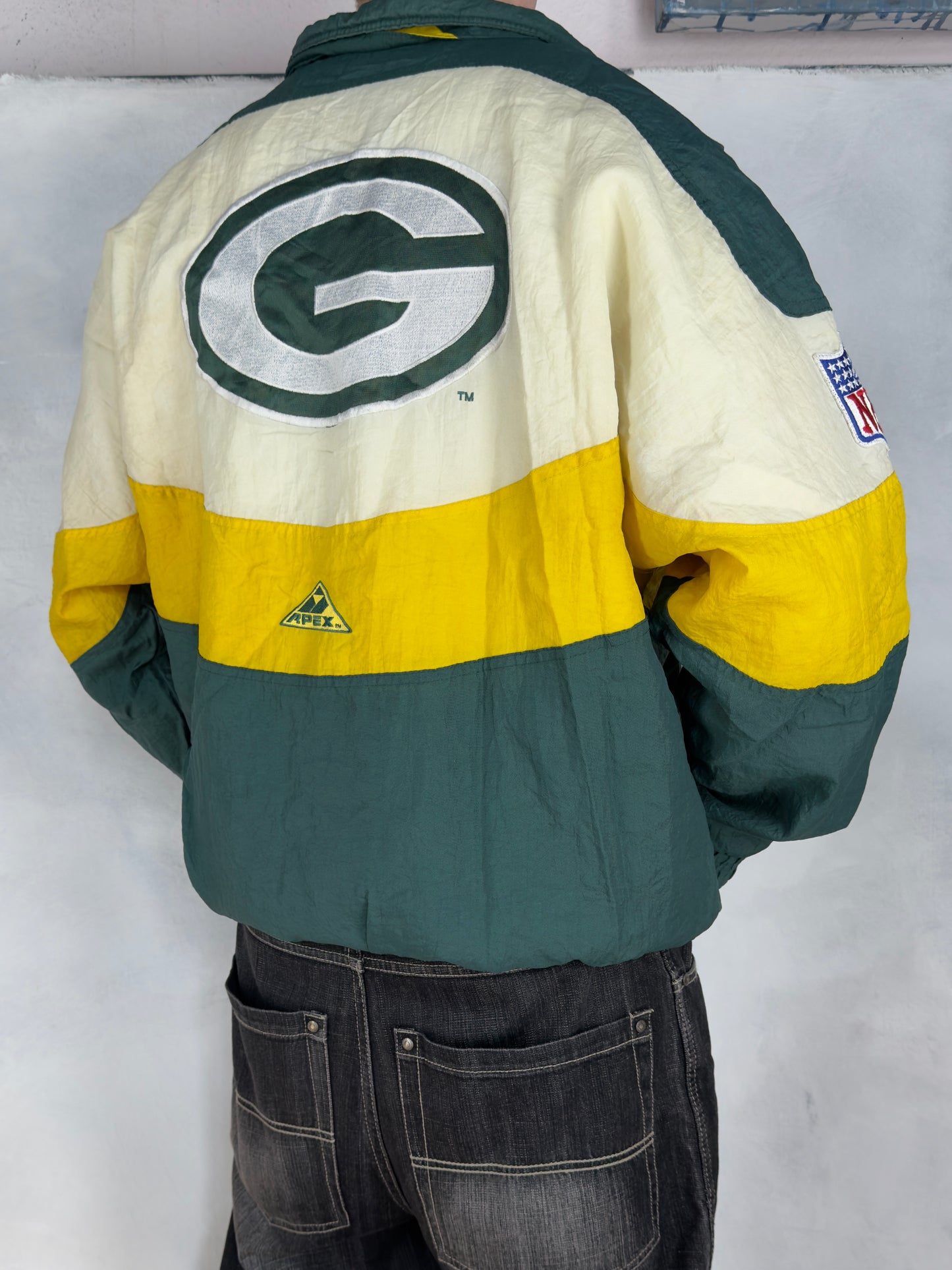NFL Green Bay Packers vintage Football Jacke Übergangsjacke grün L