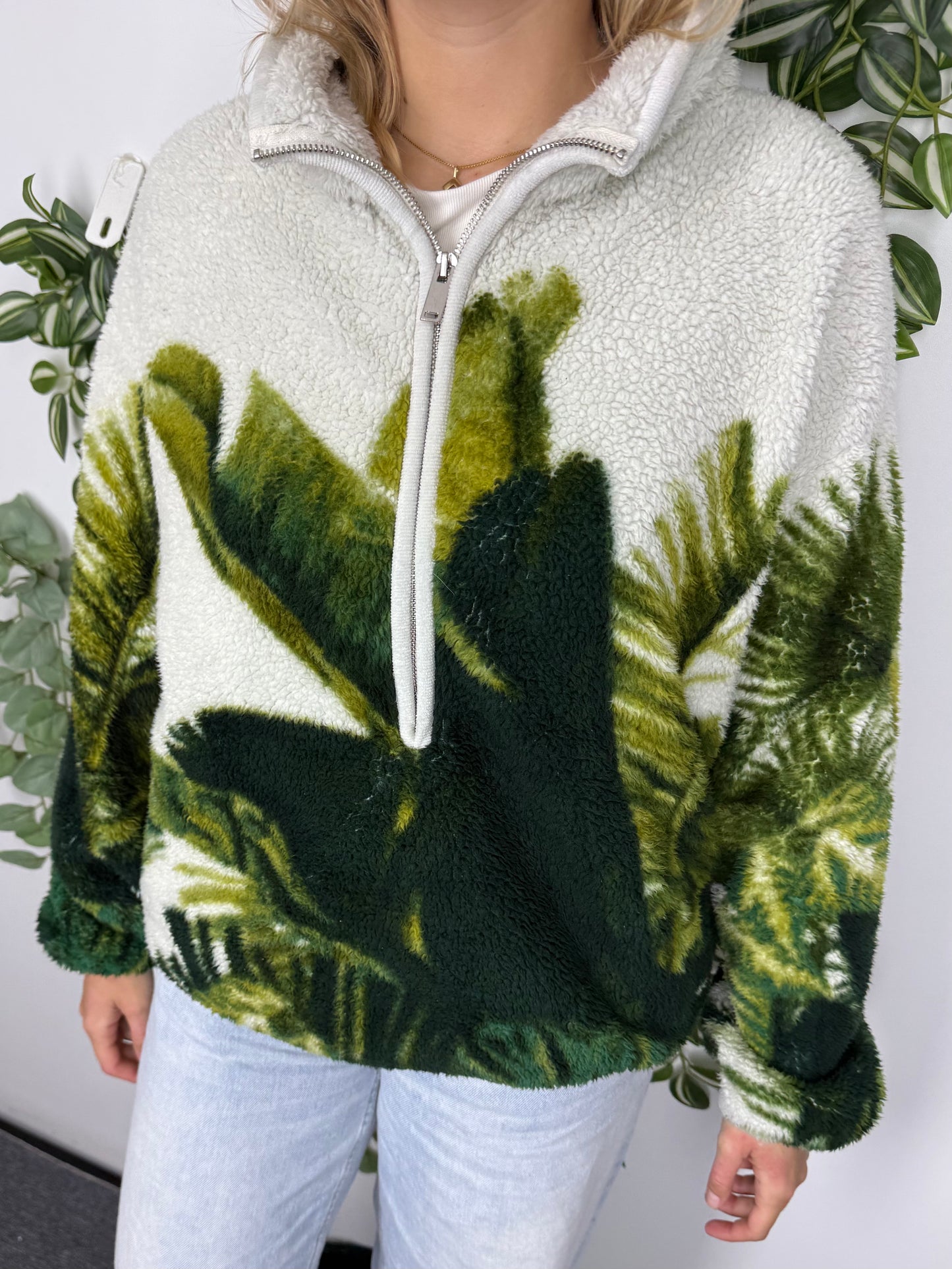 Next Downtime Palmen Sherpa Fleece Halfzip weiß – Foto 1