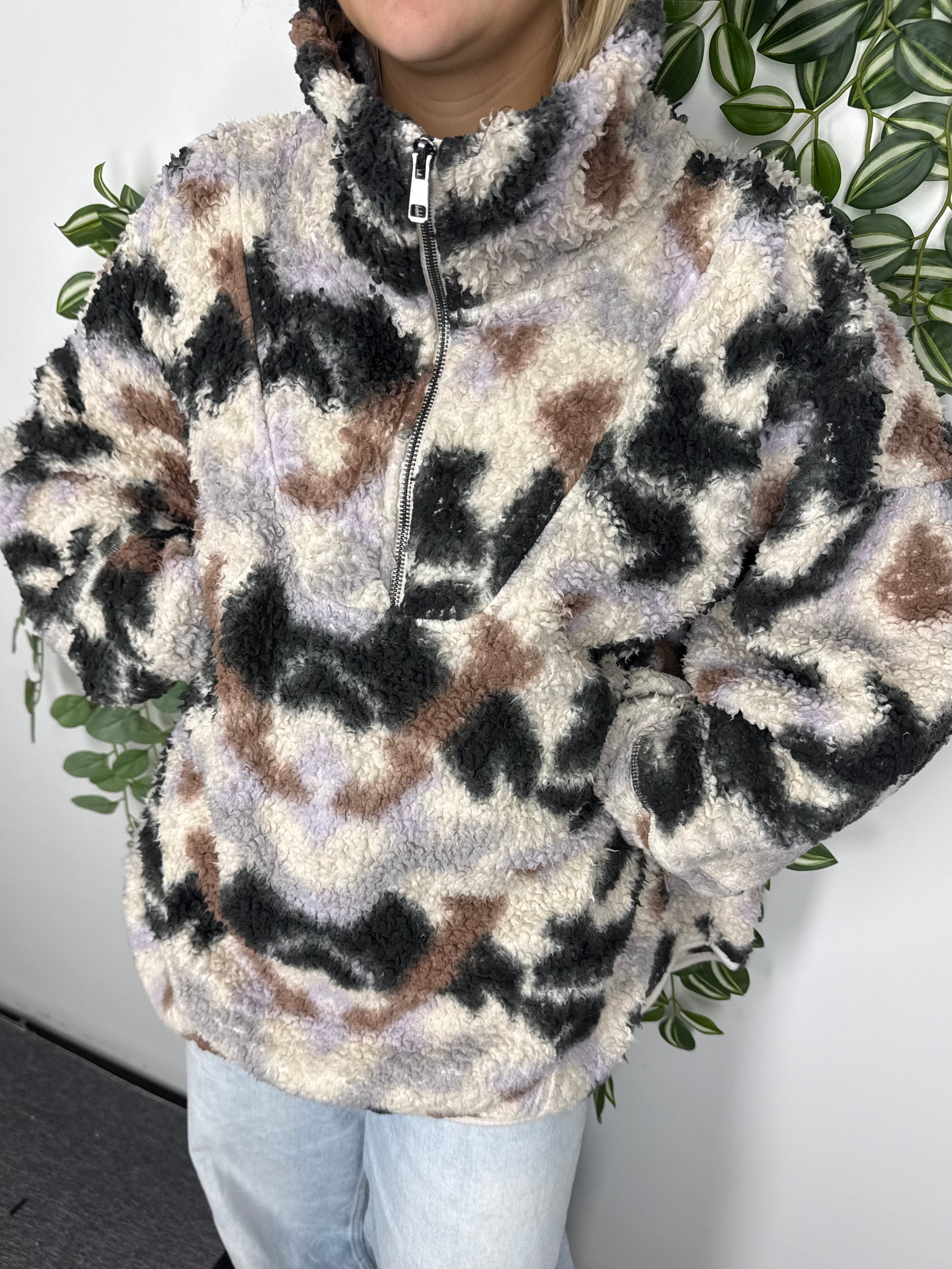 Next Downtime Aztec Sherpa Fleece Troyer beige – Foto 1