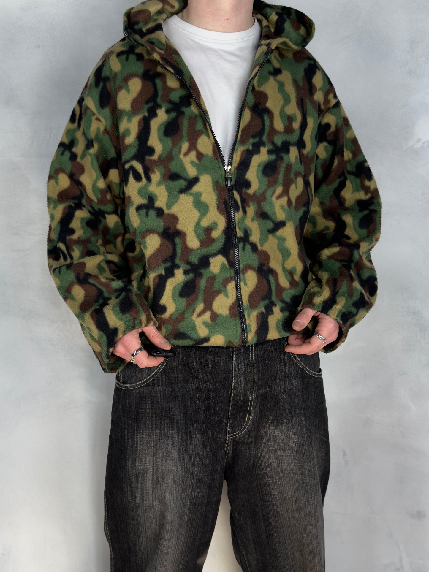 Vintage camouflage Fleece Zipper Jacke grün XL