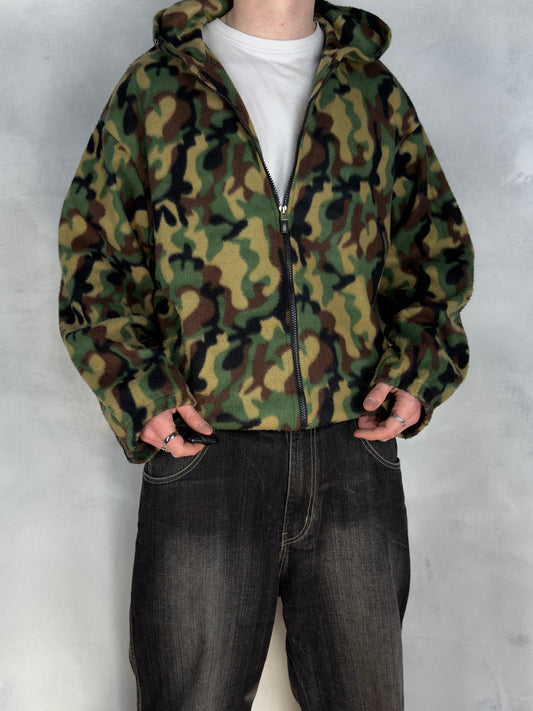 Vintage camouflage Fleece Zipper Jacke grün XL
