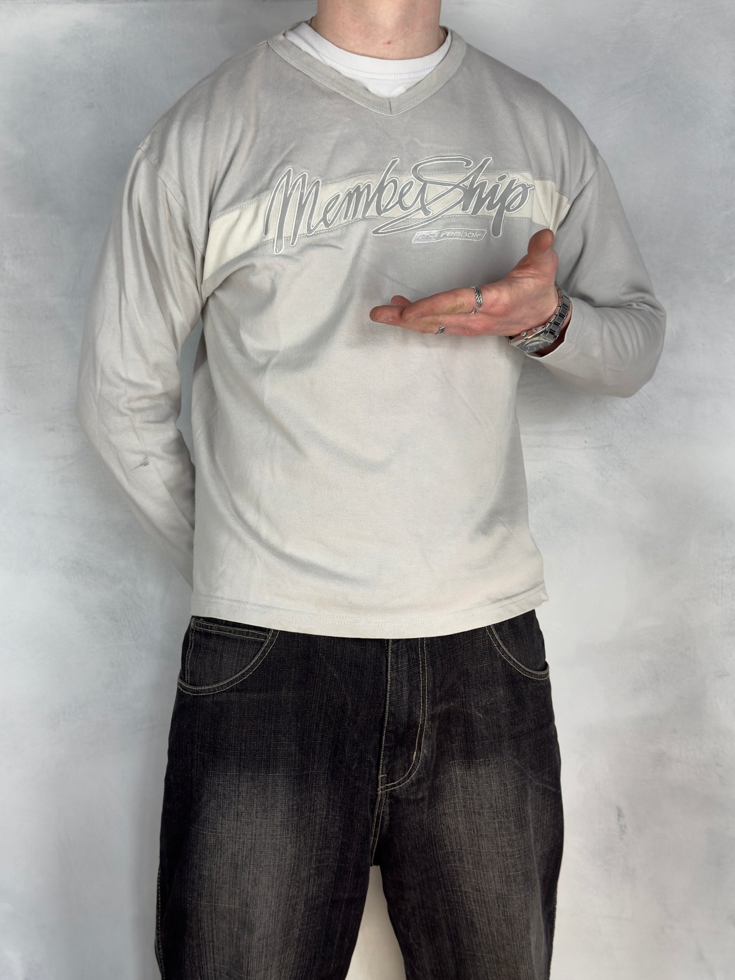 Reebok Membership vintage big Logo Sweatshirt Sweater grau M