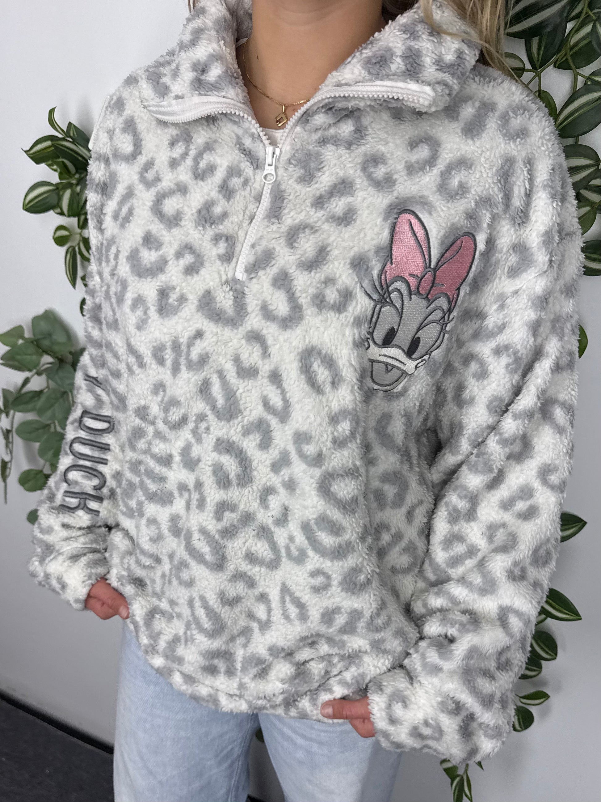 Disney Daisy Duck Leopard Teddy Fleece Halfzip grau – Foto 1
