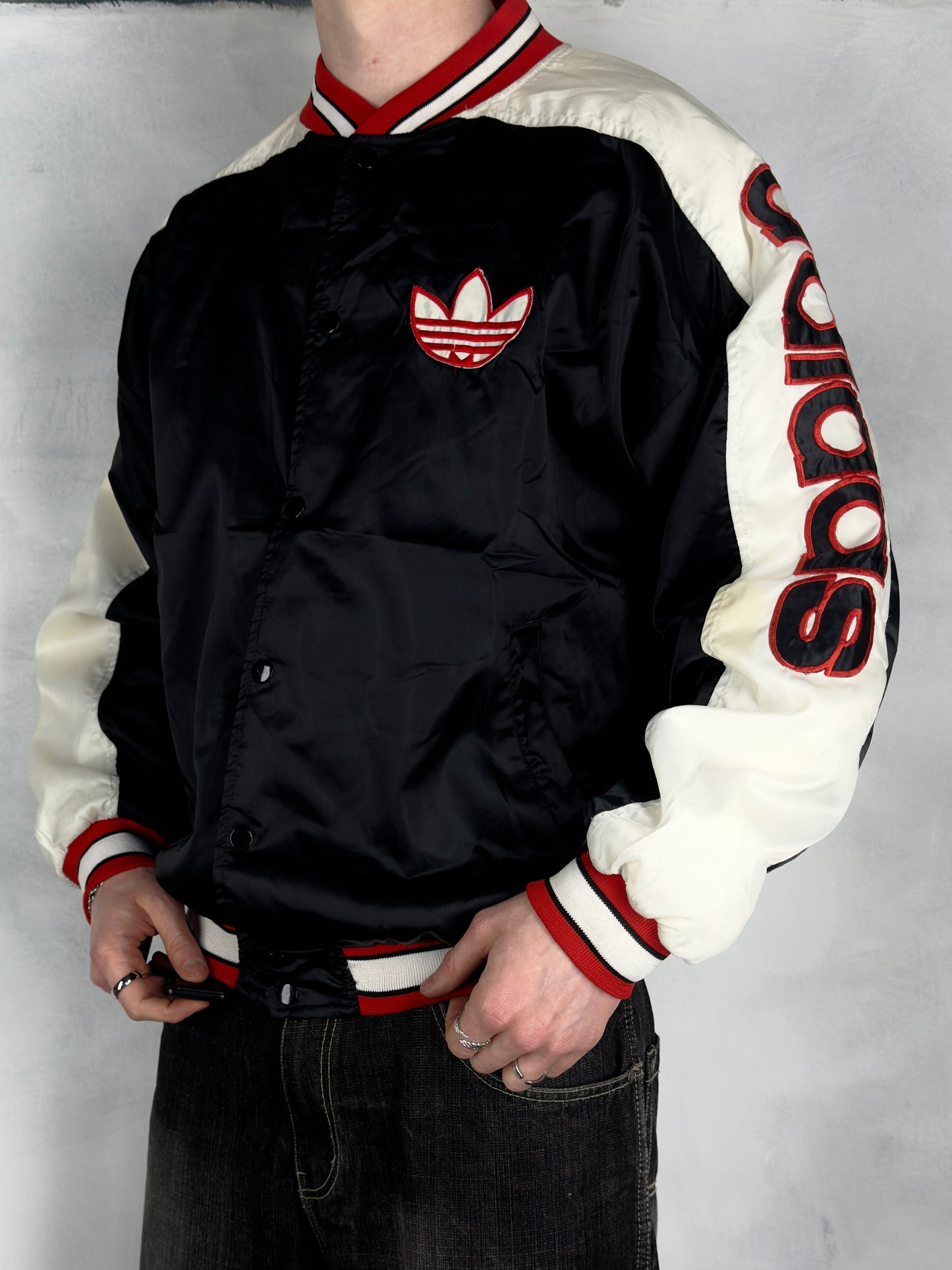 Adidas Originals vintage 80s Collegejacke Varsity Jacket schwarz L