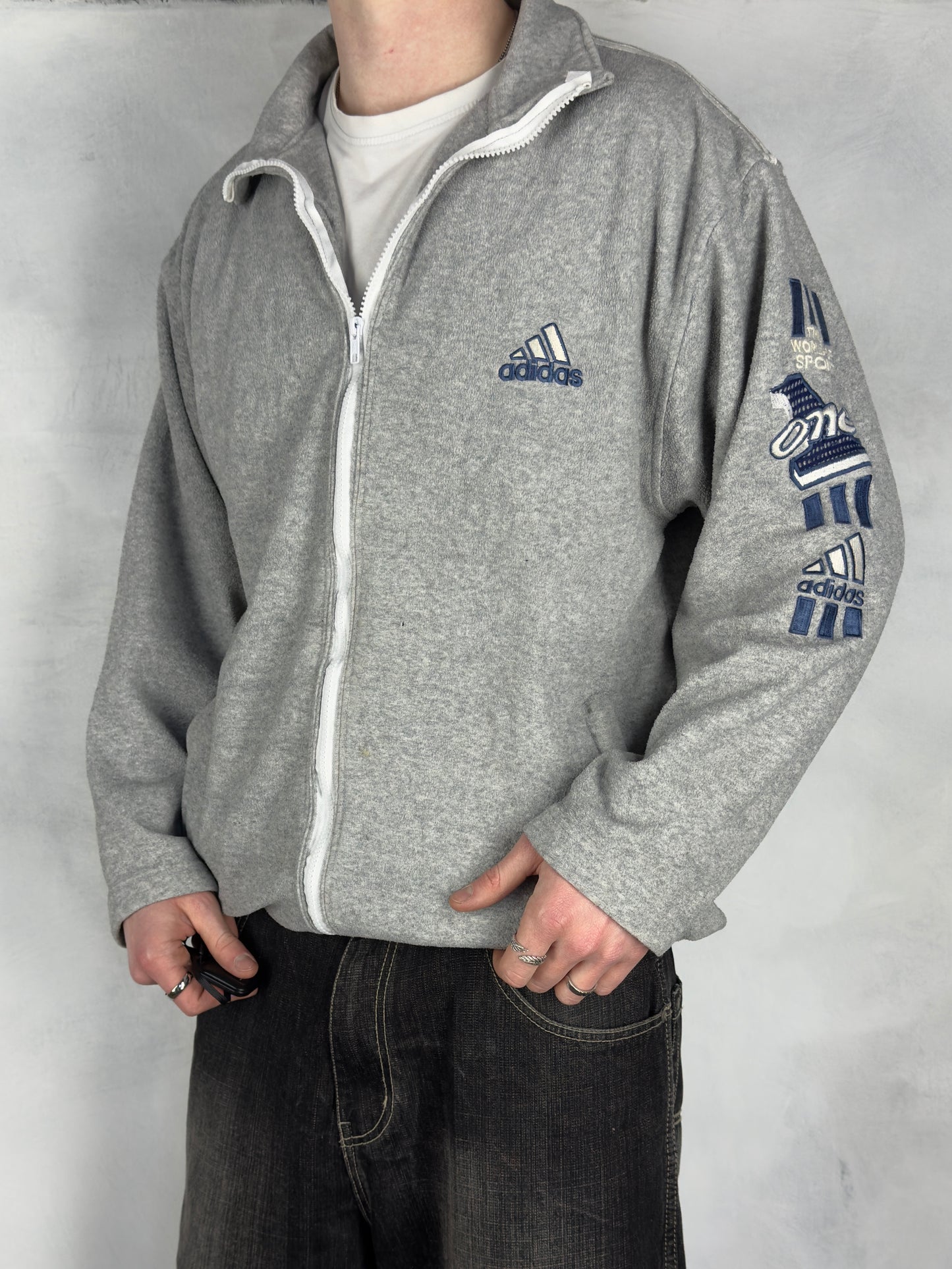 Adidas one big Logo vintage Zipper Fleece Jacke grau L