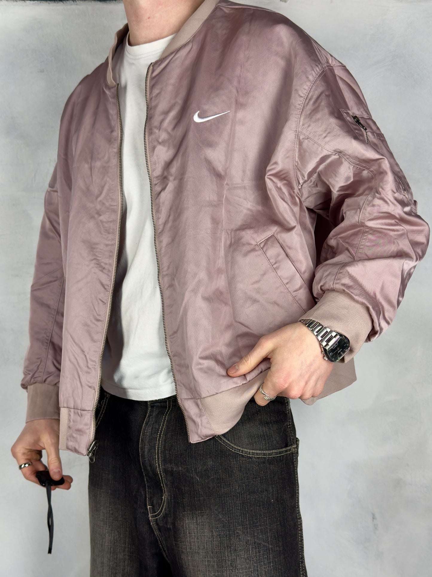 Nike vintage big Swoosh Bomberjacke Wendejacke 2in1 rosa XL