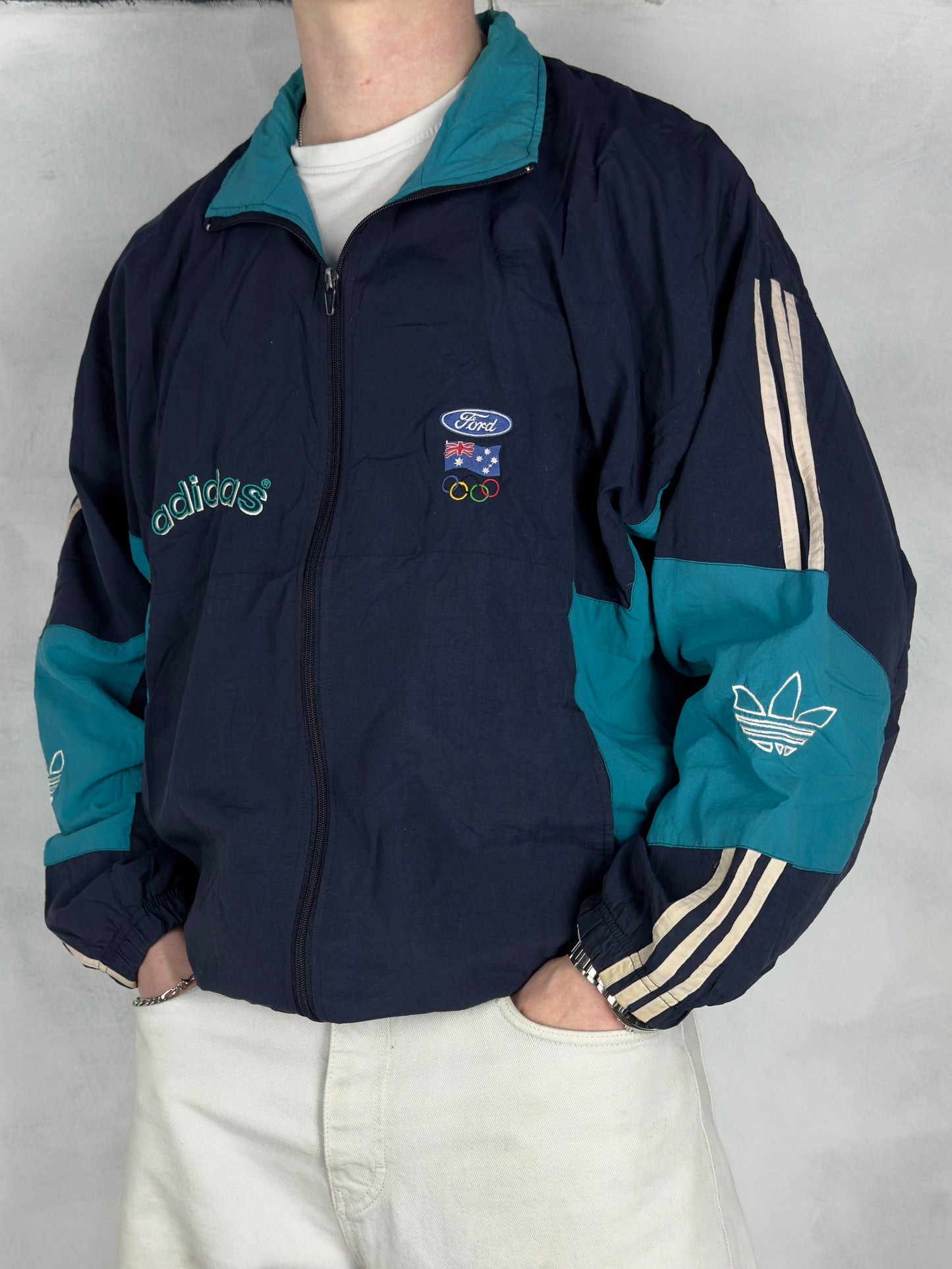 Adidas vintage Ford x Olympia x Australien Windbreaker Trackjacket blau XL