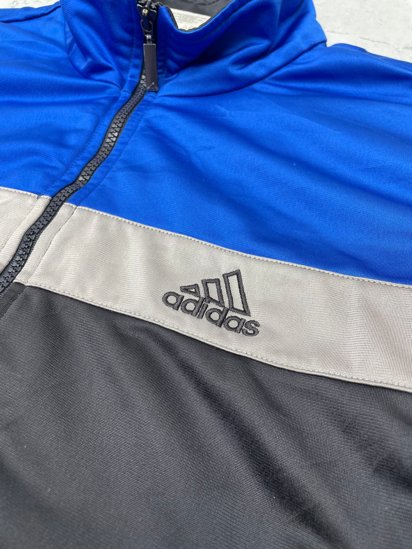 Adidas vintage big Logo Trackjacket Zipper Jacke blau schwarz L